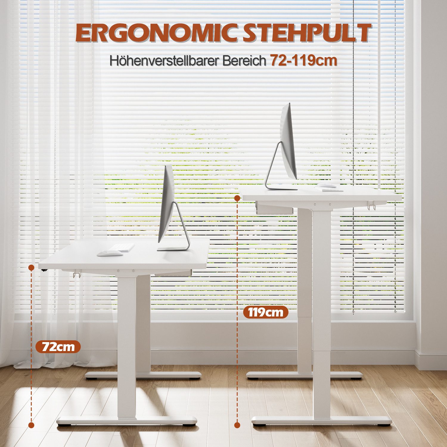 Furnicopia Schreibtisch Höhenverstellbar mit einer 25 mm dicken einteiligen Tischplatte (4-fache Höhenspeicherfunktion, Zweimotorantrieb und Tragfähigkeit über  – Bild 4 von 5