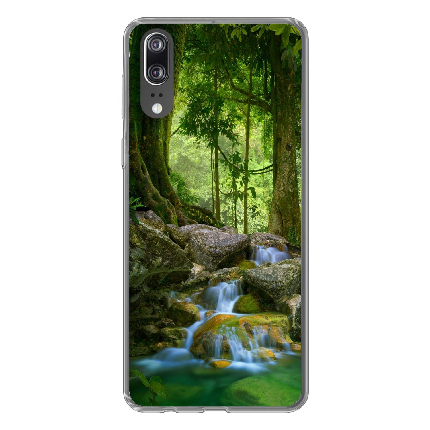 MuchoWow Handyhülle für Huawei P20 Dschungel - Steine - Wasser - Natur - Pflanzen, Handy Case, Silikon, Bumper Case Dünn