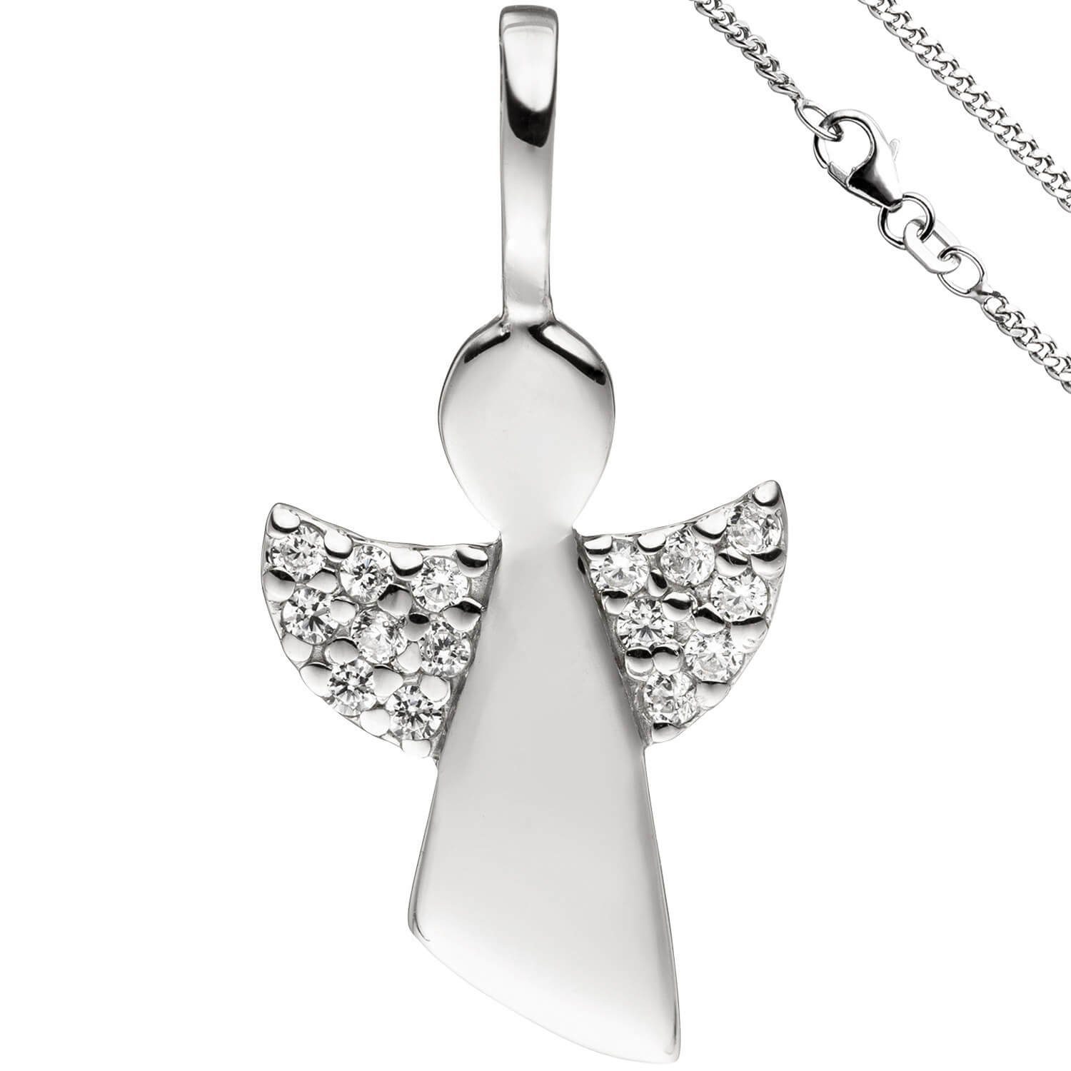 Schmuck Krone Silberkette Anhänger mit Halskette Engel Schutzengel mit Zirkonia 925 Silber 38cm für Kinder | Silberketten