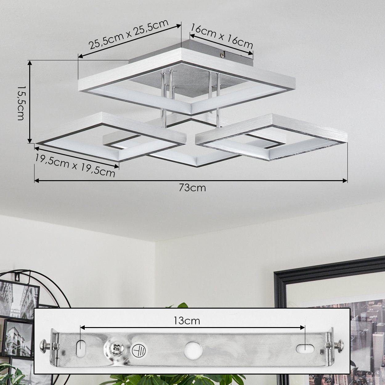 moderne Kelvin »Quadri« in 3000 Deckenlampe hofstein gebürstet/Weiß, Deckenleuchte Aluminium