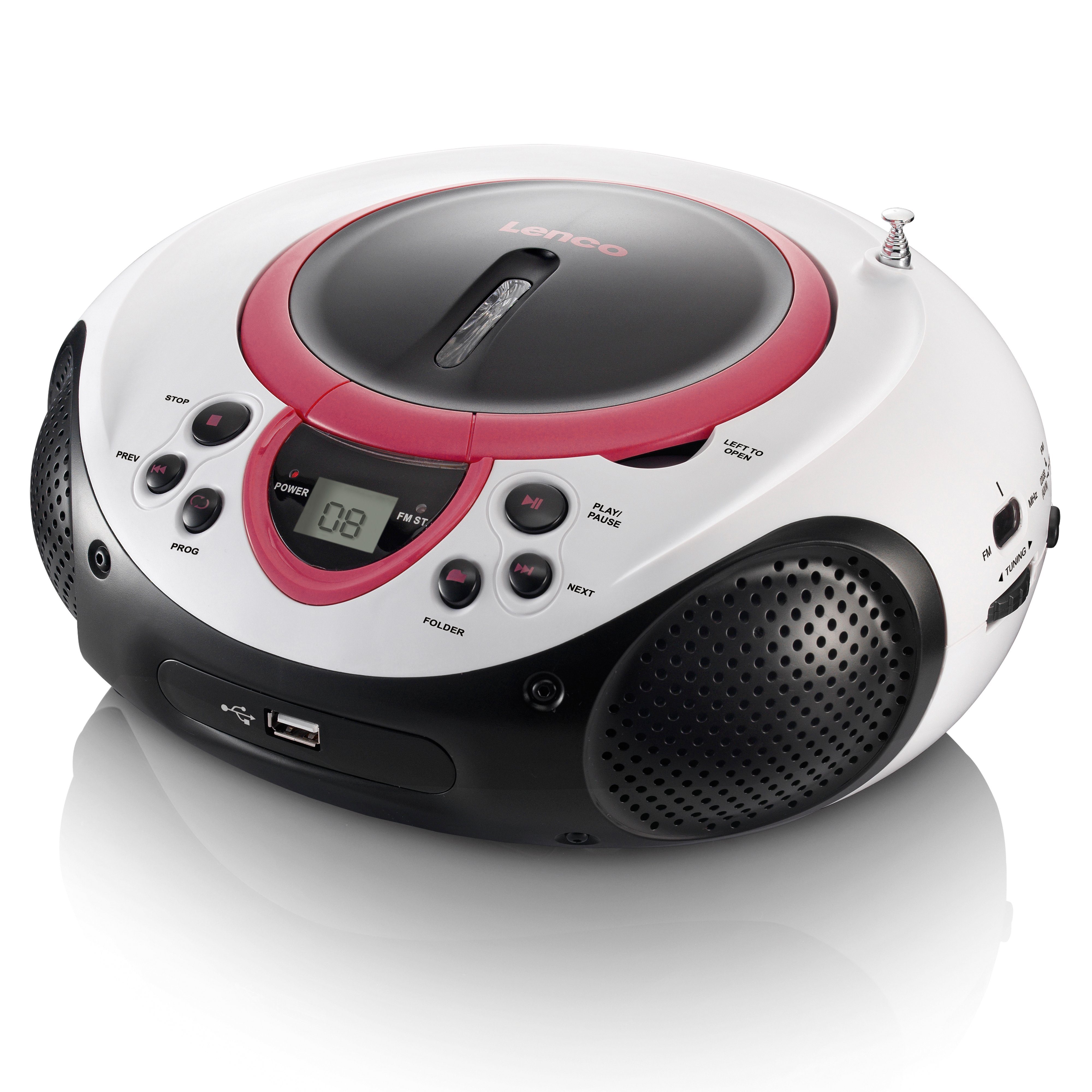 Lenco SCD-38 USB Pink CD-Radiorecorder (FM) Weiß-Pink