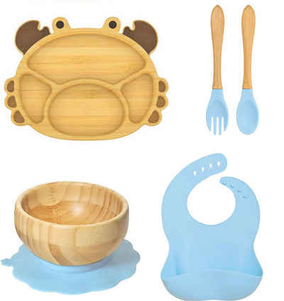 Kindergeschirr-Set Krabbe Baby-Geschirrset 5 teilige aus Bambus Blau