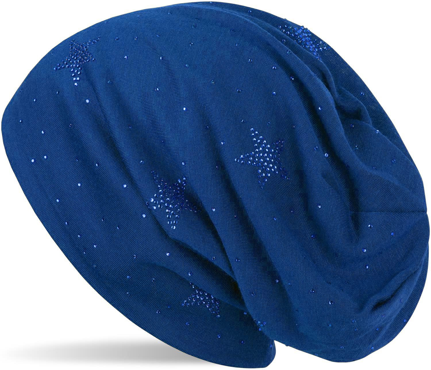 styleBREAKER Beanie (1-St) Beanie mit Strass Sterne Royalblau