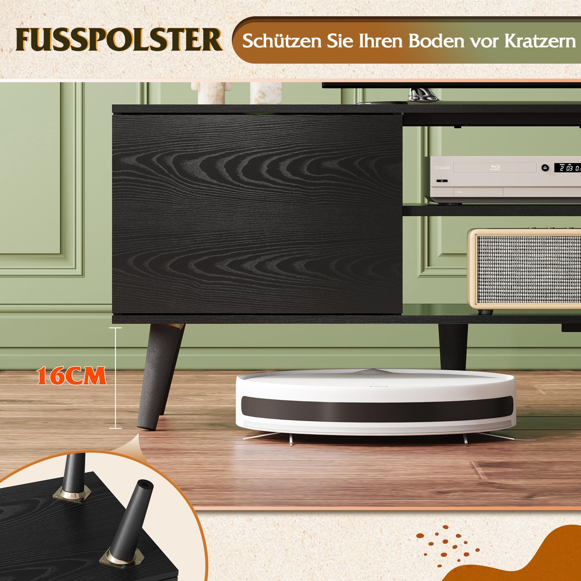 WLIVE TV-Schrank Lowboard mit 2 Türen, Fernsehschrank für Fernseher bis zu 55/60 Zoll, (160 cm lang) verstellbare Ablagen, für Wohnzimmer, Schlafzimmer – Bild 4 von 5