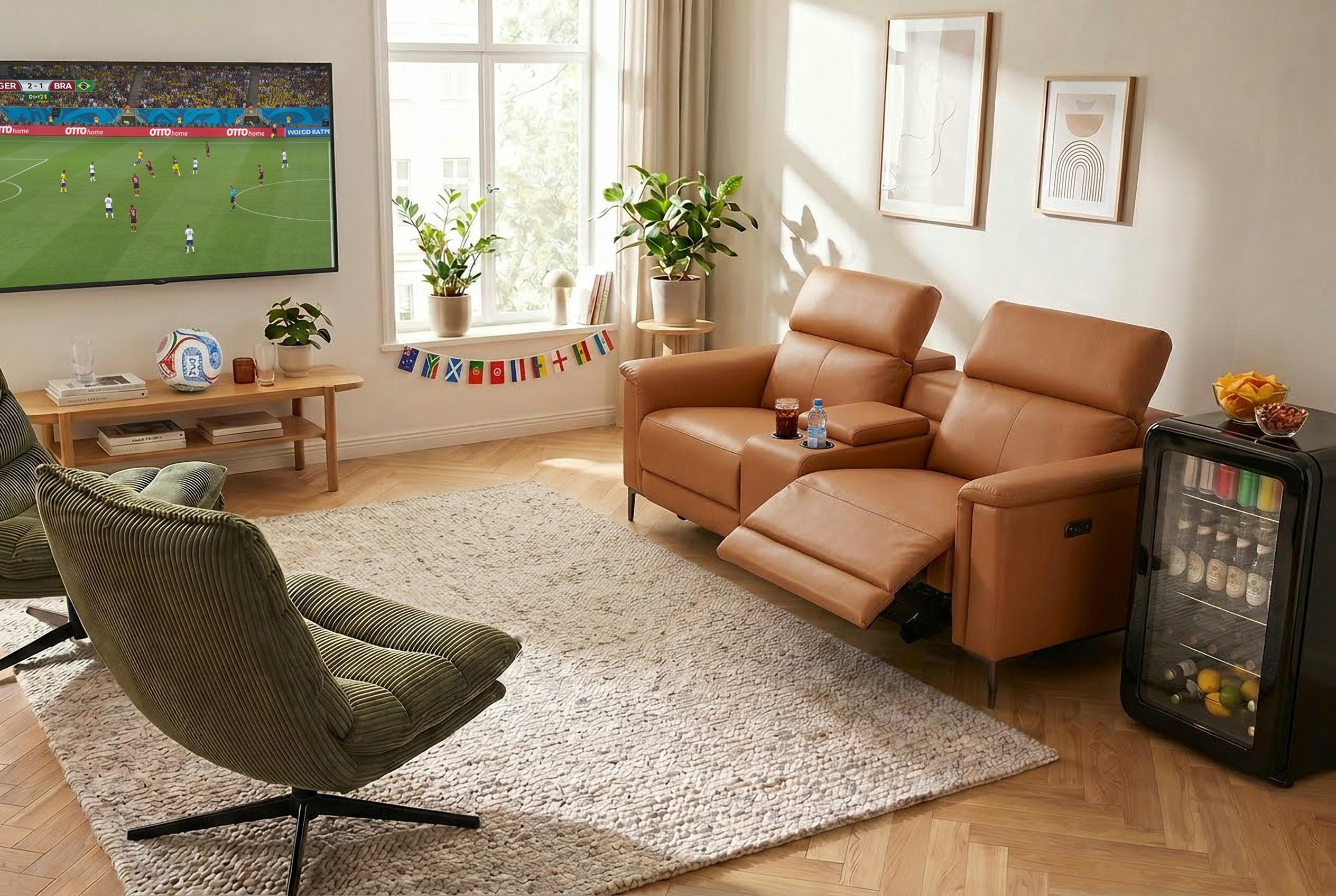 OTTO home 2-Sitzer LUND,Lederoptik, Kinosofa, Relaxfunktion, TV-Sessel, man./elektrisch, elektri. mit USB-A, Kopfteilverstellung, Getränkehalter u. Staufach