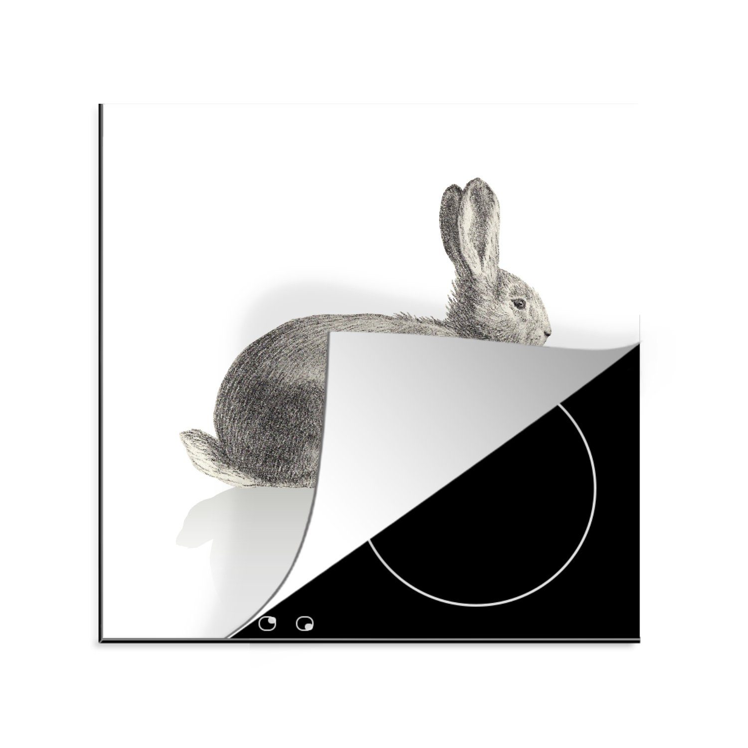 Vinyl, Herdblende-/Abdeckplatte 78x78 weißem Arbeitsplatte (1 Kaninchen küche tlg), Illustration cm, Hintergrund, Ceranfeldabdeckung, auf MuchoWow für