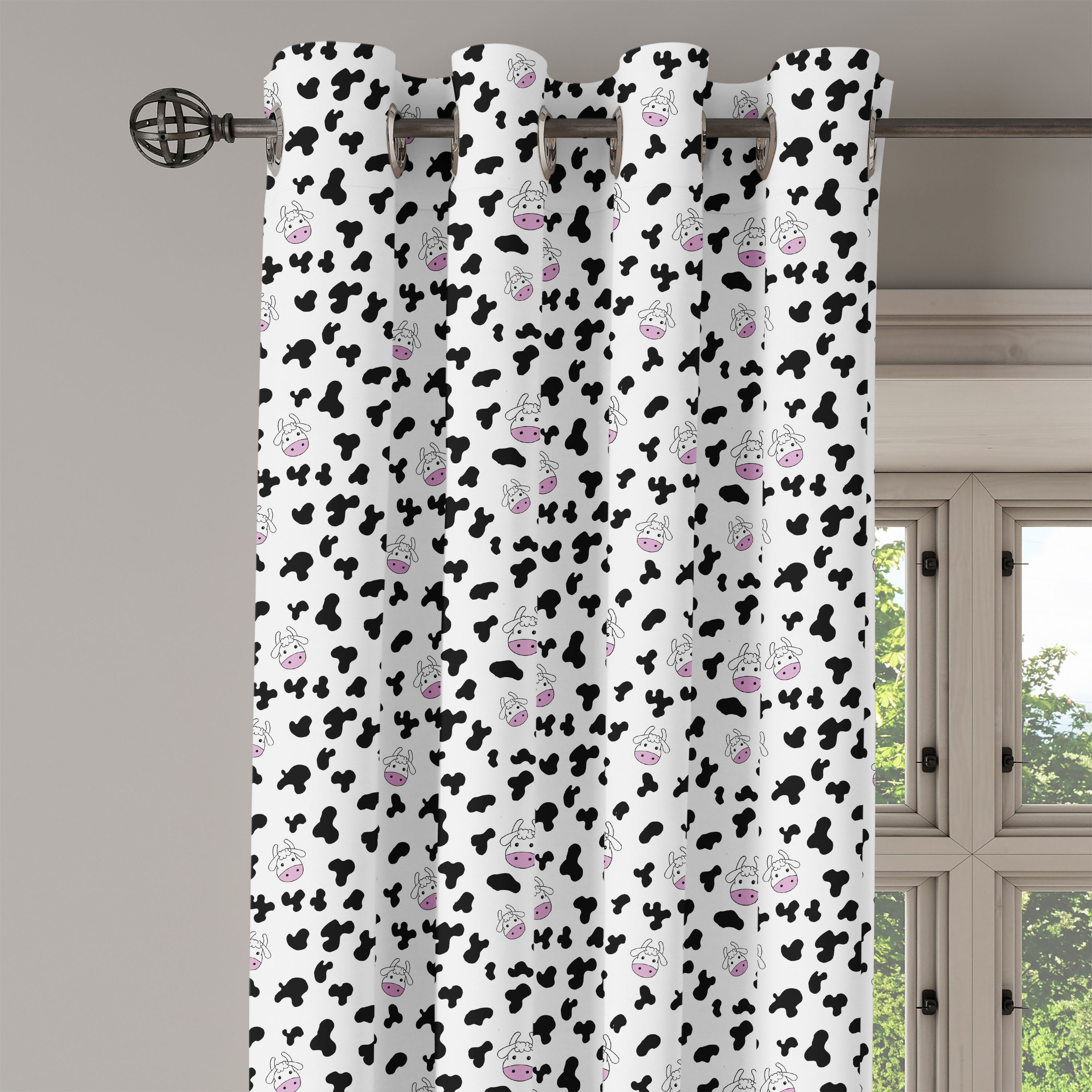 Dekorative 2-Panel-Fenstervorhänge Tierhaut für Schlafzimmer Gardine Kuh-Druck Wohnzimmer, Abakuhaus, Entwurf