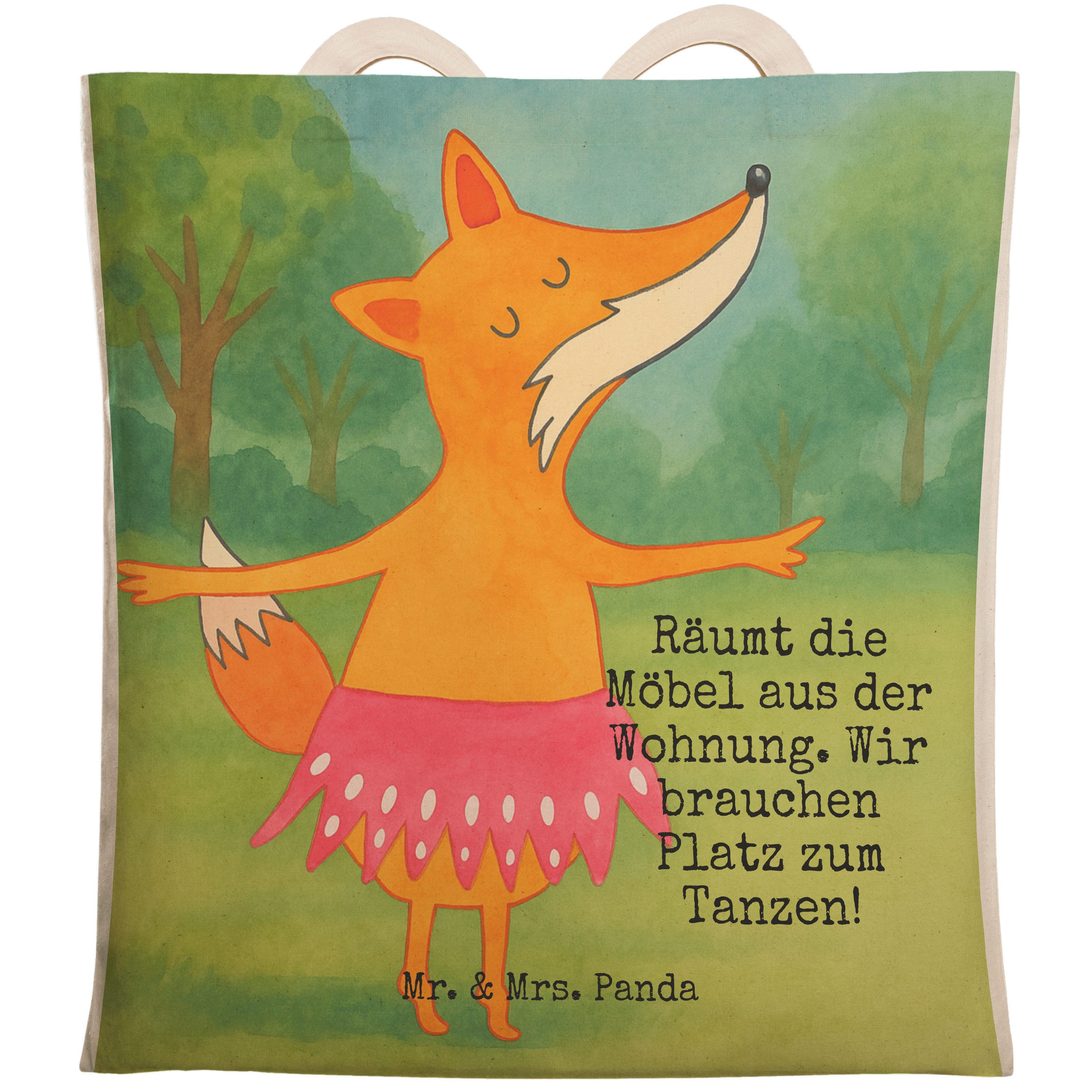Tragetasche Fuchs Ballerina Design, Tote Bag, Weiß, Geburtstag, Stofftragetasche