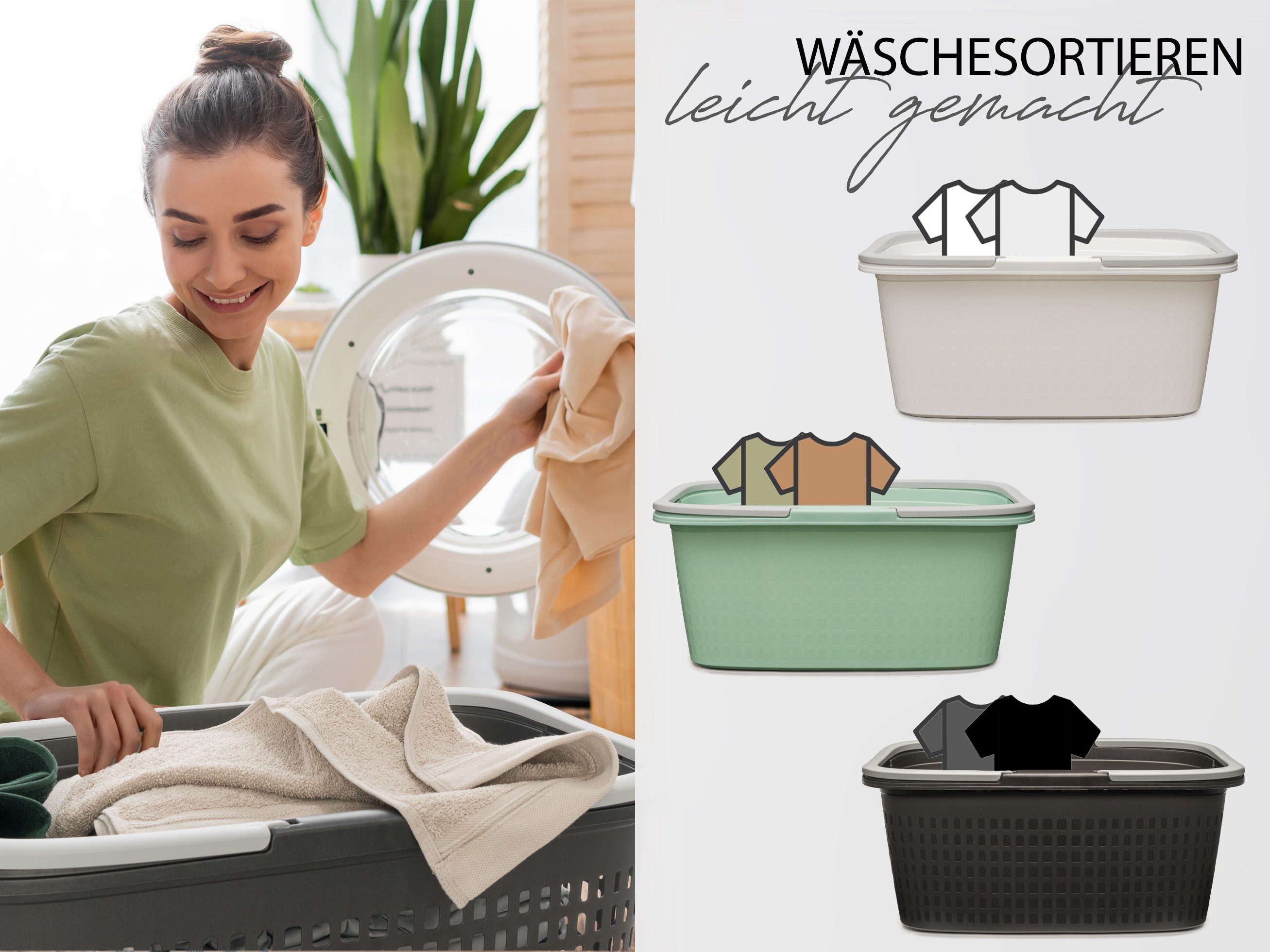 Hausfelder Wäschekorb Wäschewanne 58x37x25cm (Farbmix, 3 günstig online kaufen