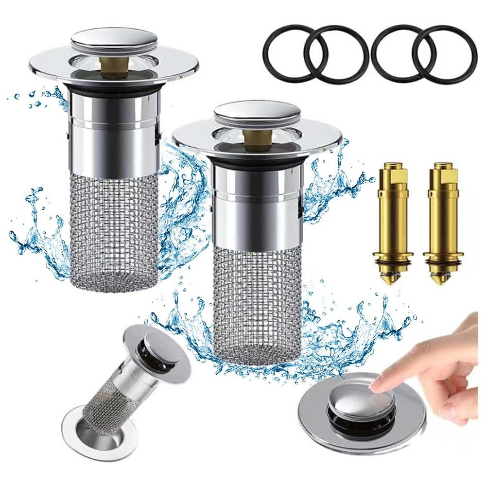TUWENA Waschbeckenstöpsel 2 Stücke WaschbeckenstöPsel, Universal Messing Core Pop Up Abflusssieb, Universal Waschbecken Abflussfilter mit Haarsieb (34-40mm)