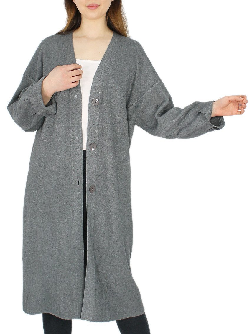 Longstrickjacke Langer Strick Cardigan Damen Strickjacke im Oversize-Look in Unifarben