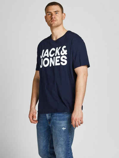Jack & Jones T-Shirt Logo T-Shirt Plus Size Kurzarm Übergrößen Shirt JJECORP 4831 in Navy