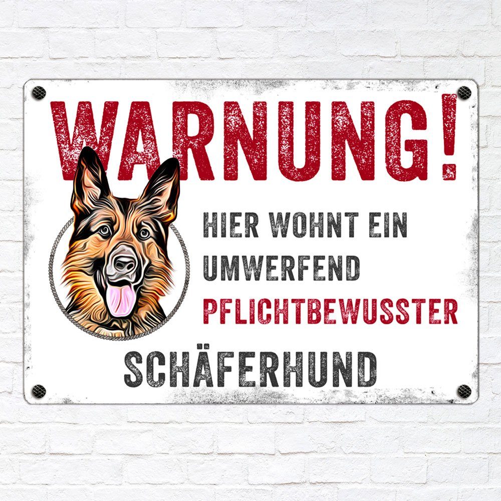 Cadouri Warnschild Hundewarnschild SCHÄFERHUND - Hinweisschild mit  Hunderasse, (1 St., Metallschild mit vier vorgebohrten Löchern),  UV-beständig, 28,5 x 20 cm, abgerundete Ecken, für Hundebesitzer