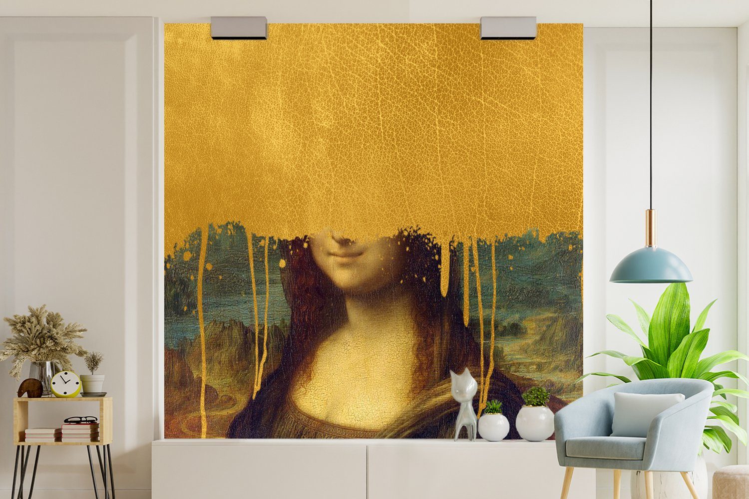 Gold - Schlafzimmer Lisa (4 bedruckt, für Vinci, MuchoWow Fototapete Küche, Wohnzimmer Matt, Vliestapete St), Da Mona - Fototapete
