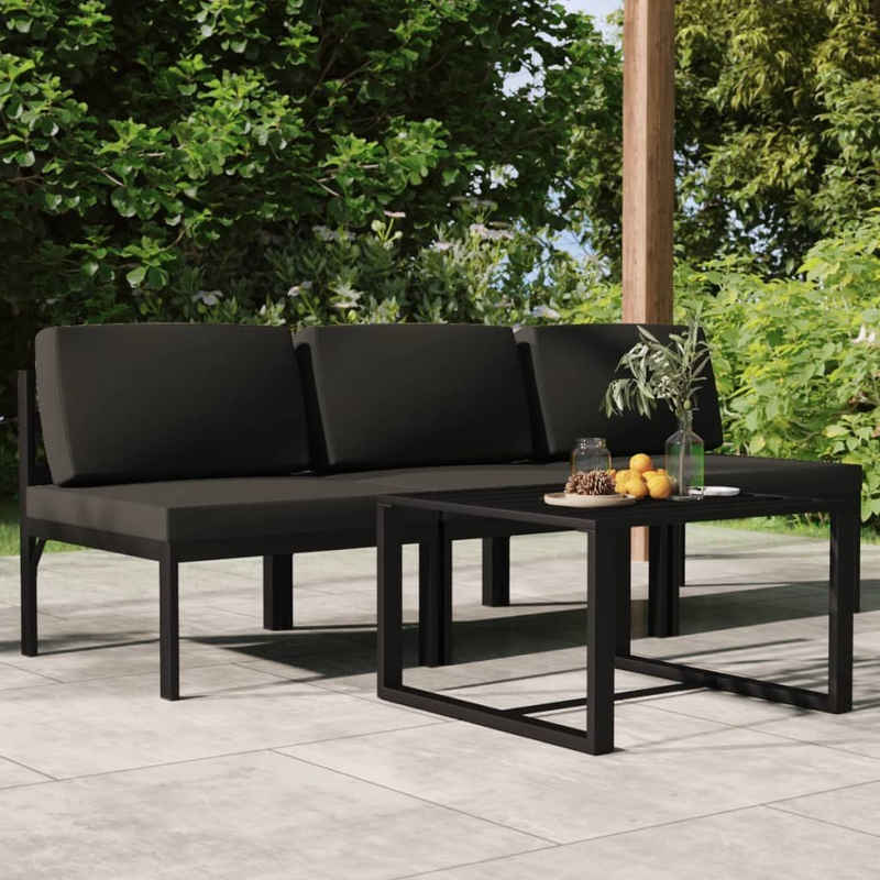 vidaXL Gartenlounge-Set 4-tlg. Garten-Lounge-Set mit Kissen Aluminium Anthrazit, (1-tlg)