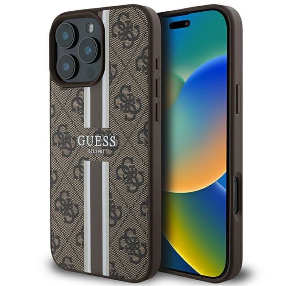 Guess Handyhülle iPhone 16 Pro Max Kunstleder braun MagSafe kompatibel Logo 6,9 Zoll, Kantenschutz