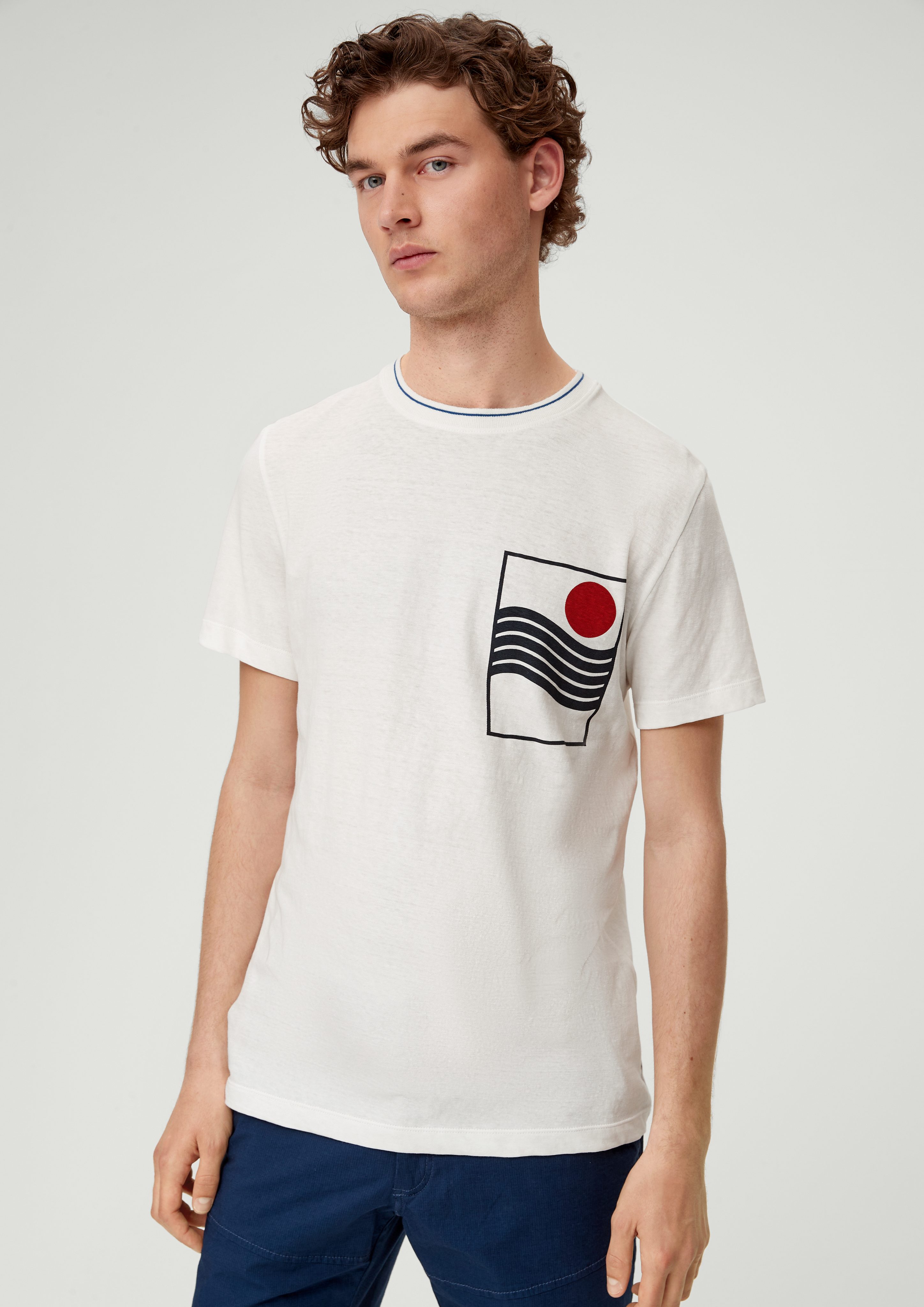 s.Oliver Kurzarmshirt T-Shirt aus Leinenmix Artwork weiß | T-Shirts