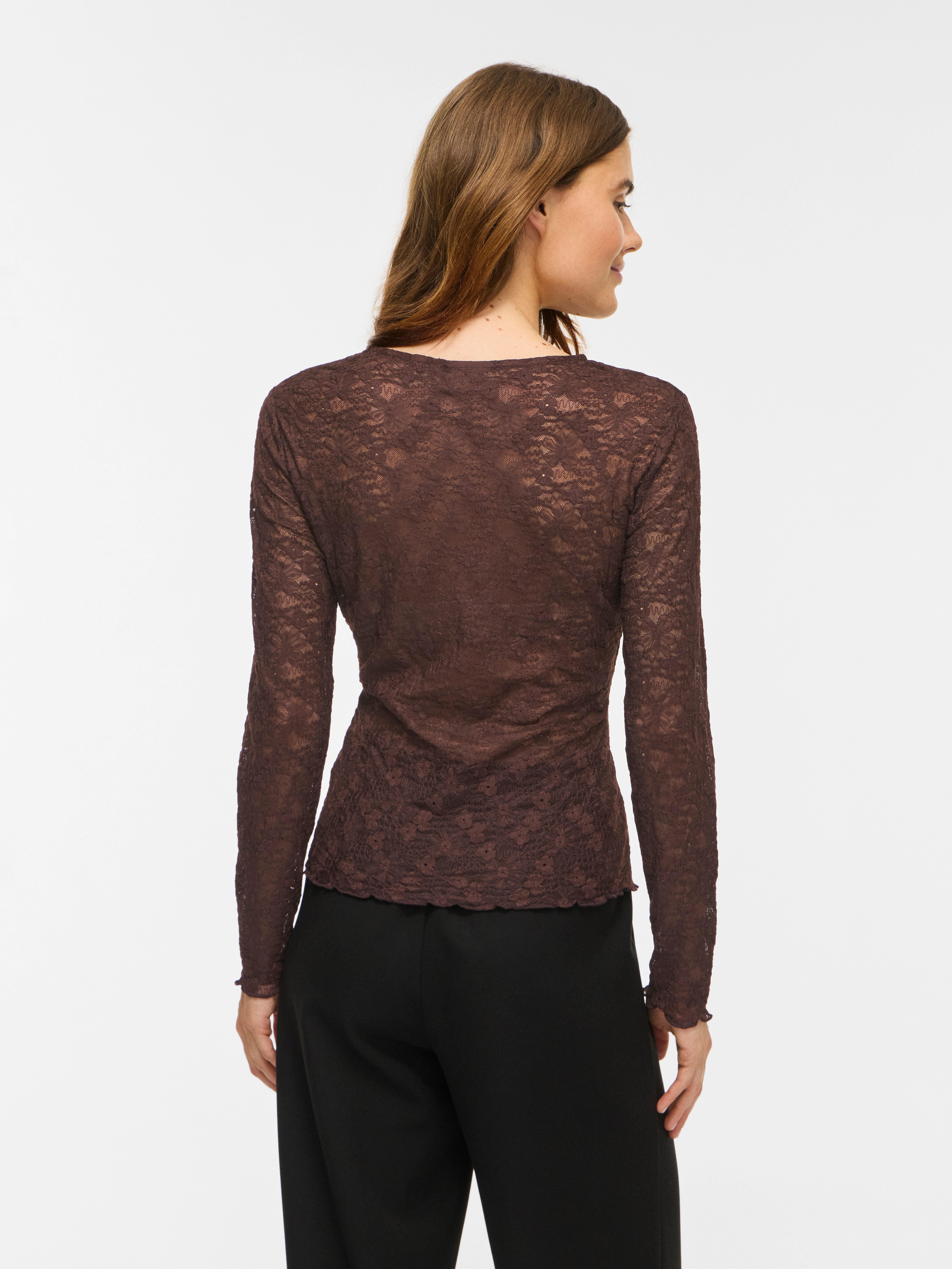 Vila Spitzenshirt VIFAY O-NECK L/S TOP - NOOS Materialmix, enger Schnitt – Bild 3 von 5