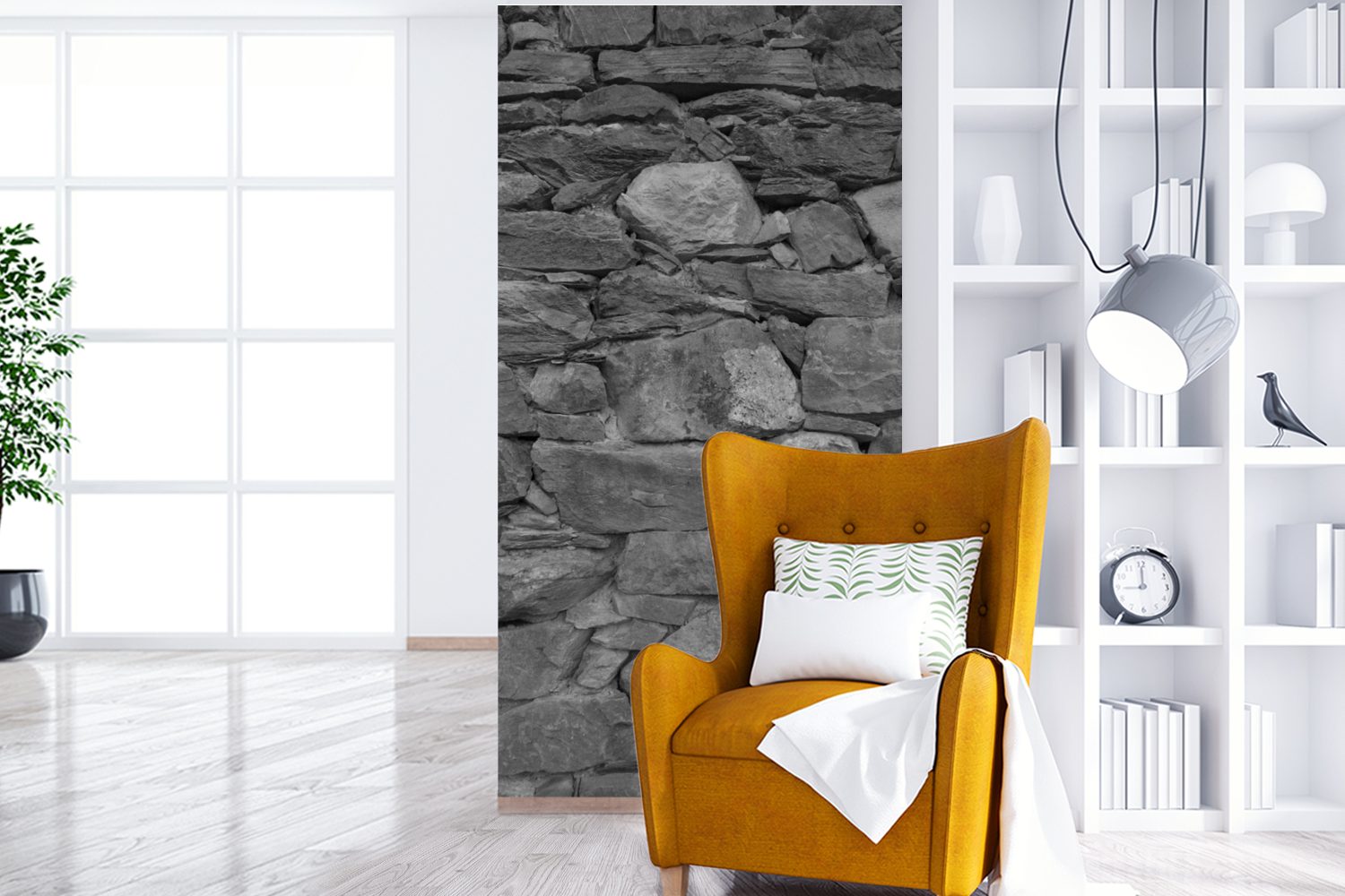 MuchoWow Fototapete für Stein - Küche, (2 Schwarz Muster Schlafzimmer - Weiß, Wohnzimmer - - Vliestapete Fototapete Matt, bedruckt, St), Wand