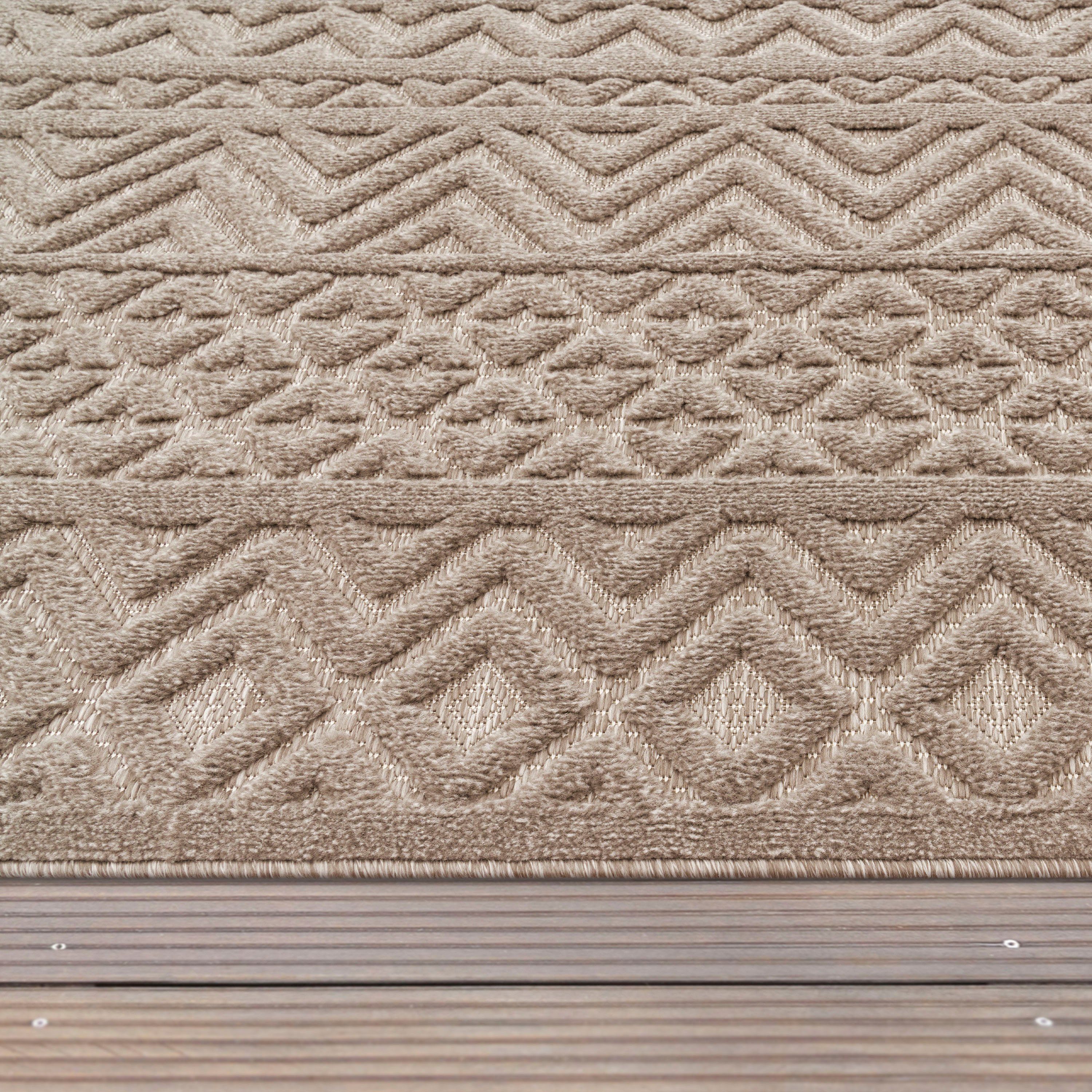 geeignet Muster, 673, beige Paco Outdoor Teppich Home, Höhe: Hoch-Tief Livorno Uni-Farben, Rauten 14 Scandi, Effekt, rechteckig, mm,