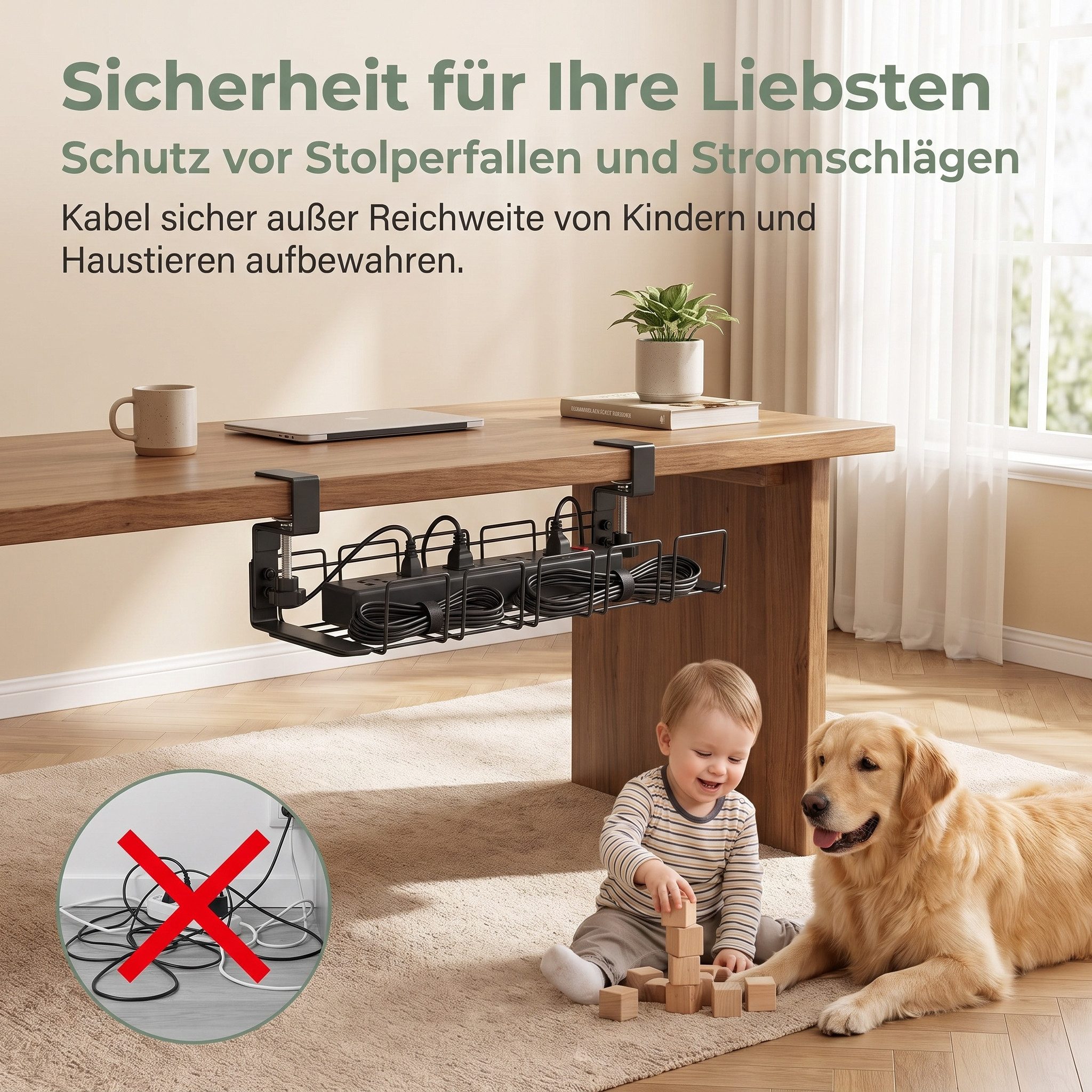 AIMAX Kabelbox Kabelorganizer für Schreibtisch – Bohrfreie Montage