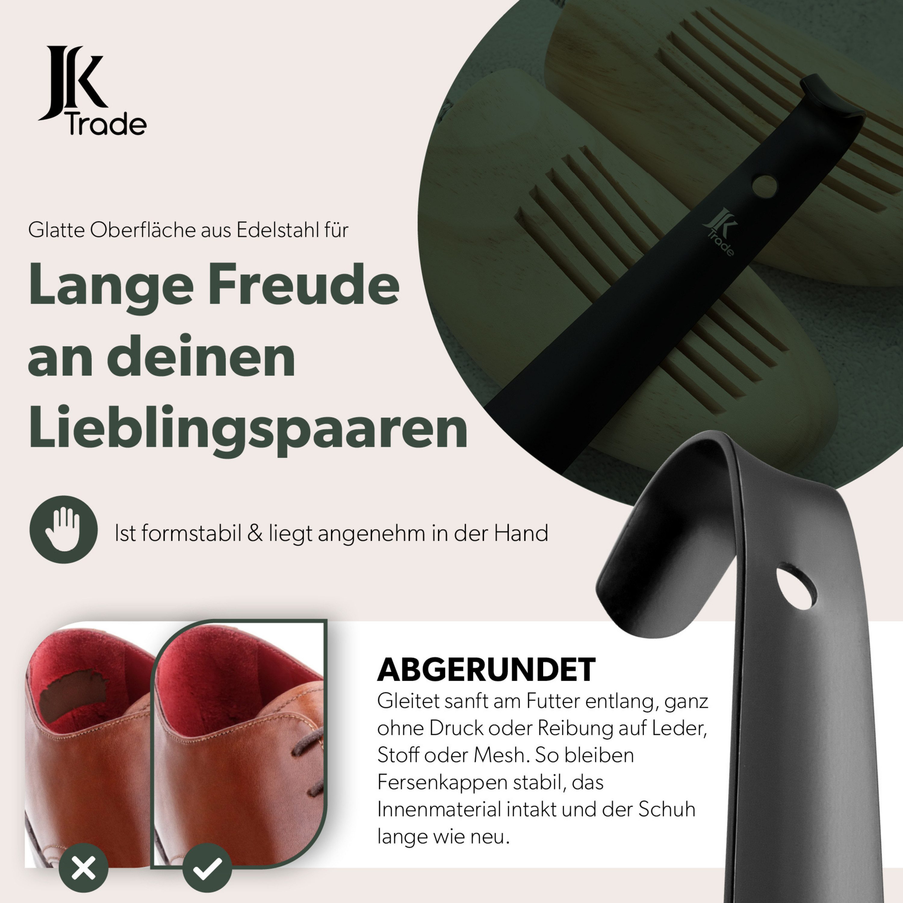 JK Trade Schuhlöffel 72cm Edelstahl Schwarz pulverbeschichtet (1-tlg., extra lang & stabil), Metall Schuhanzieher lang zum Stehen, Aufhängbar, 2mm Extra Stabil – Bild 5 von 5