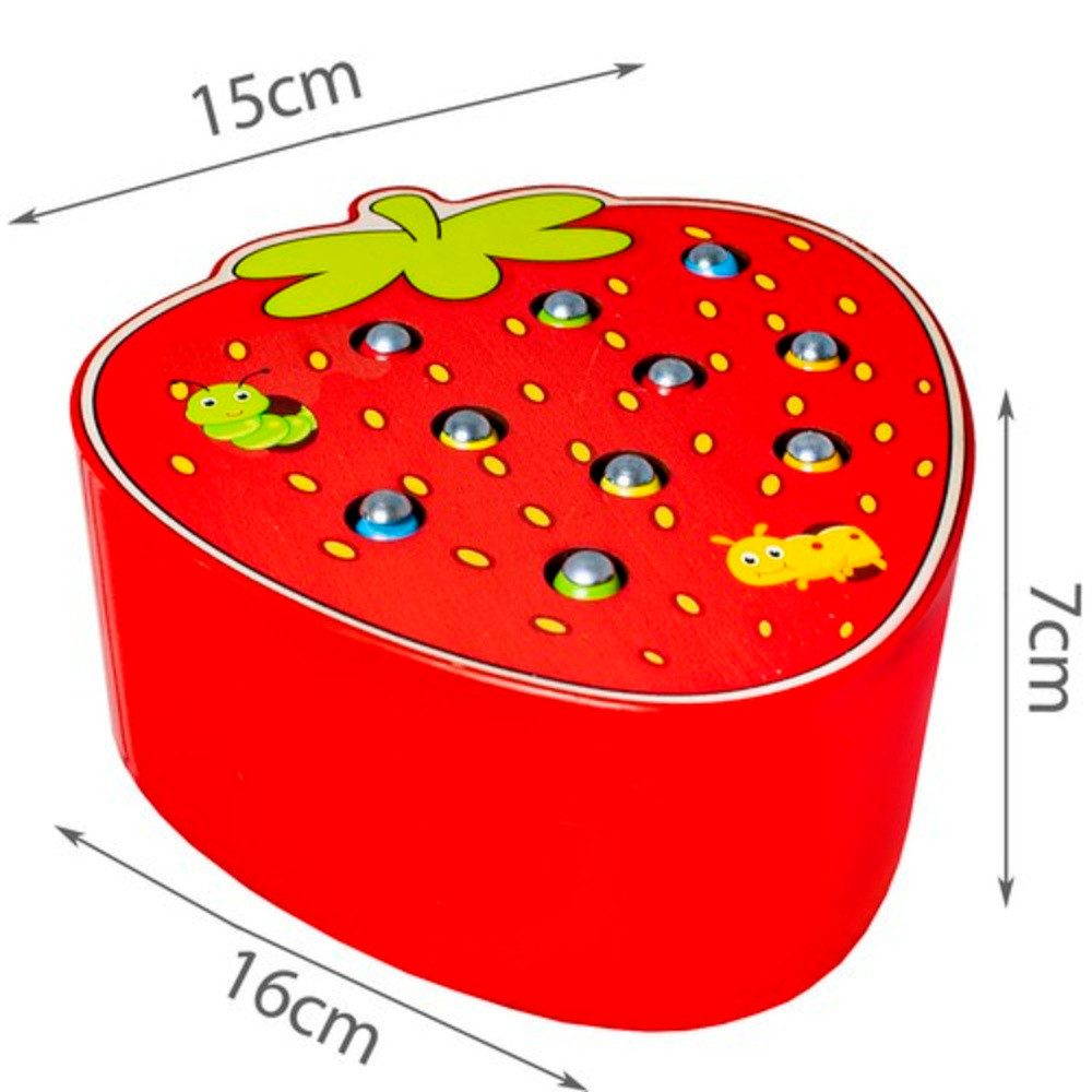 KRUZZEL Lernspielzeug Holzspiel Erdbeere Kinder (Spar-Set, 1-St., Kinderspielzeug), Motorikspiel Würmer angeln – Bild 5 von 5