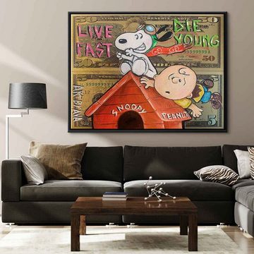 DOTCOMCANVAS® Leinwandbild Flying Peanuts, Leinwandbild Snoopy Charlie Brown Comic Cartoon live fast die young