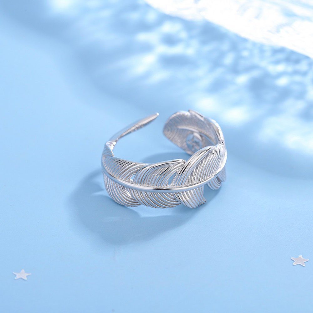 Haiaveng Fingerring Ringe aus S925 Silber,Feder-Ringe Ringe Verstellbarer unisex