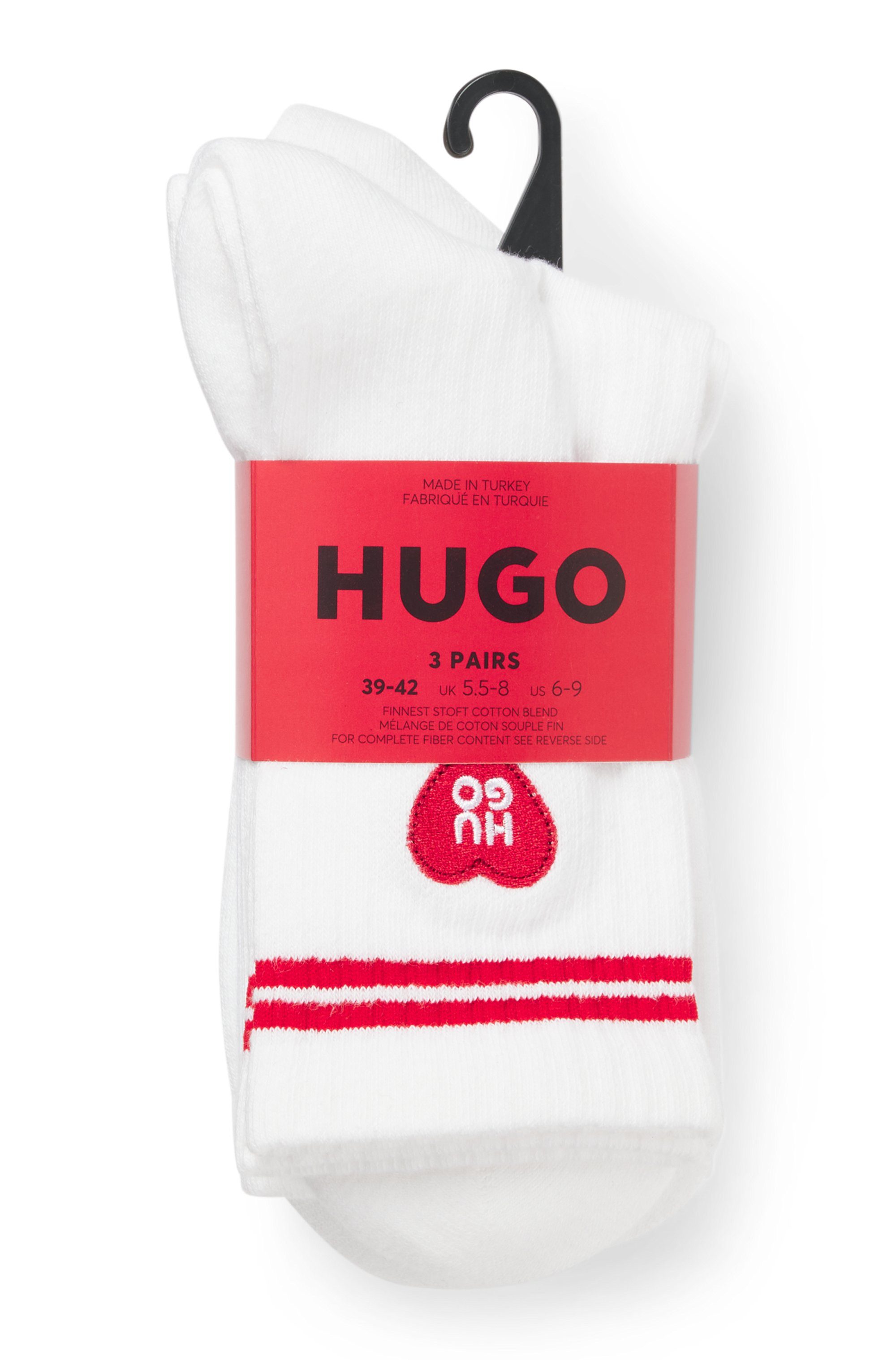 HUGO Socken (Packung, 3-Paar) verstärkte Fersen- und Zehenpartie, gerippte Details