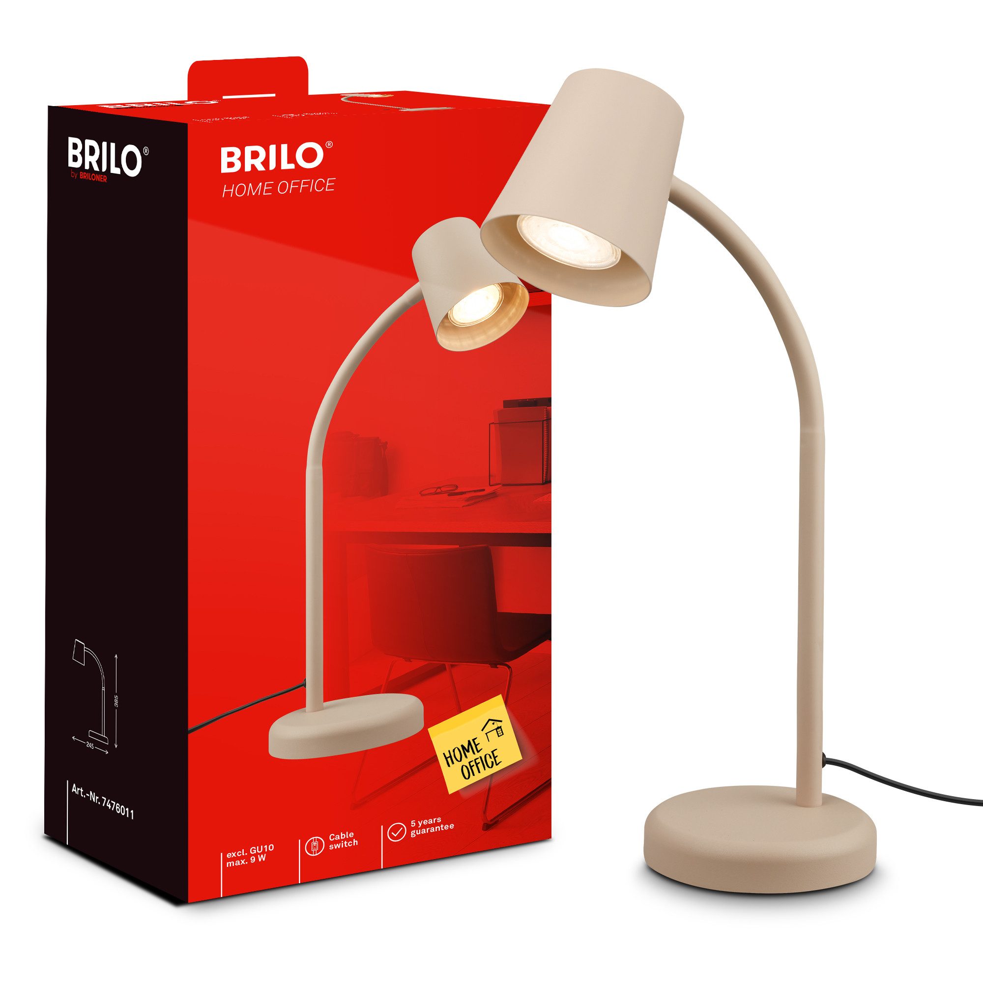 Briloner Leuchten Tischleuchte LED Tischlampe Bürolampe Homeoffice Schreibtischlampe Kinderzimmer, ohne Leuchtmittel, 2700K - Extra - Warmweiß
