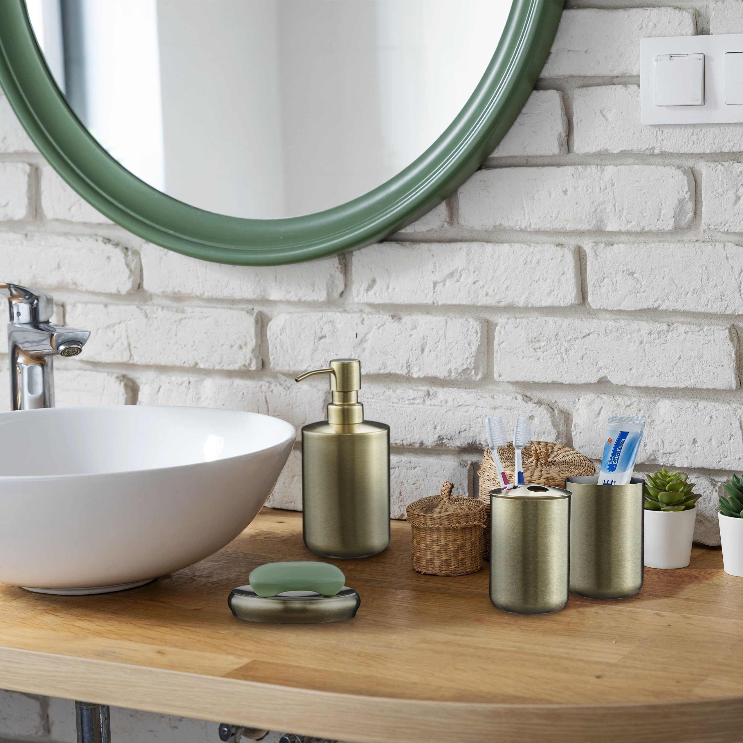 relaxdays Seifenspender 4-tlg. Badezimmer Set Edelstahl günstig online kaufen
