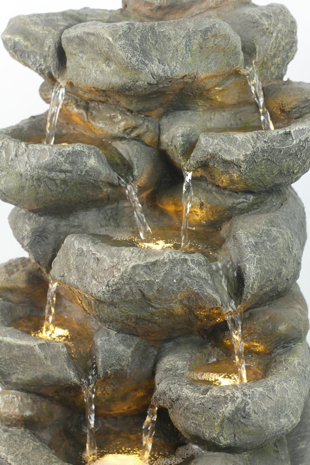 Arnusa Gartenbrunnen Zimmerbrunnen Wasserfall BK802 Gartendekoration Felsen warmweiß, Springbrunnen mit Beleuchtung komplett Set