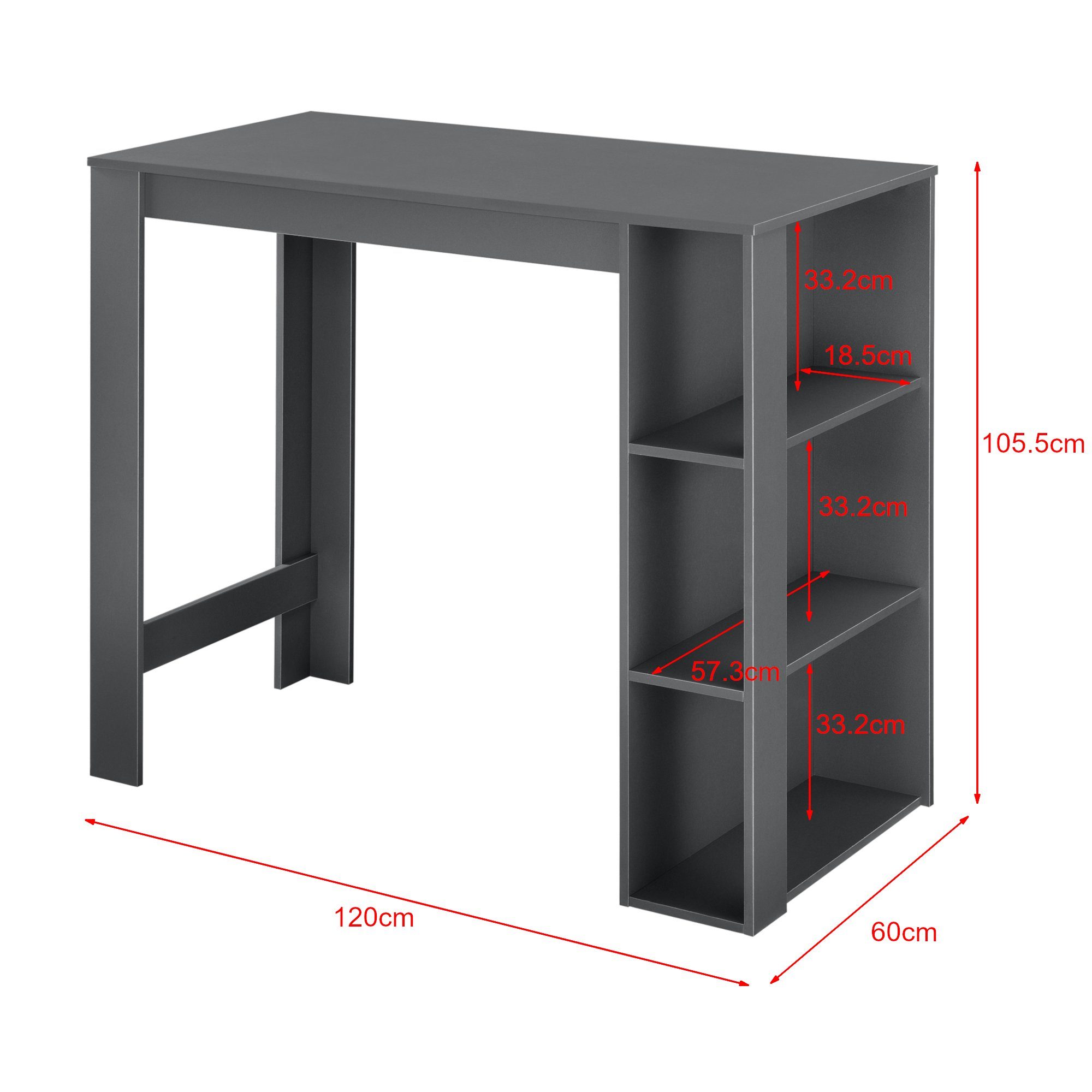 en.casa Bartisch, »Danderyd« Bartresen Theke 105,5 x cm 120 x Dunkelgrau 60