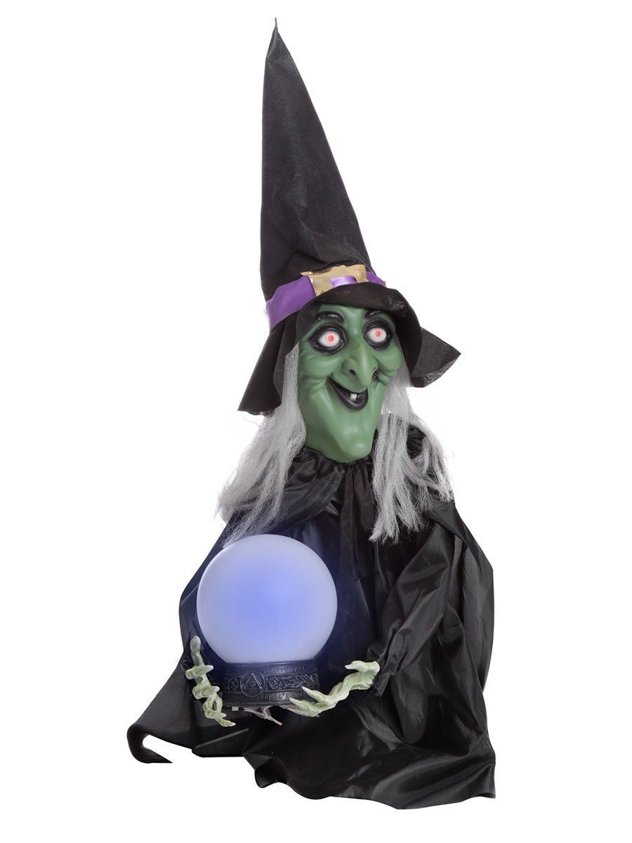 Metamorph Dekofigur Hexe mit leuchtender Kristallkugel, 'Du wirst diese Dekofigur jetzt kaufen!' - Hexe kennt die Zukunft