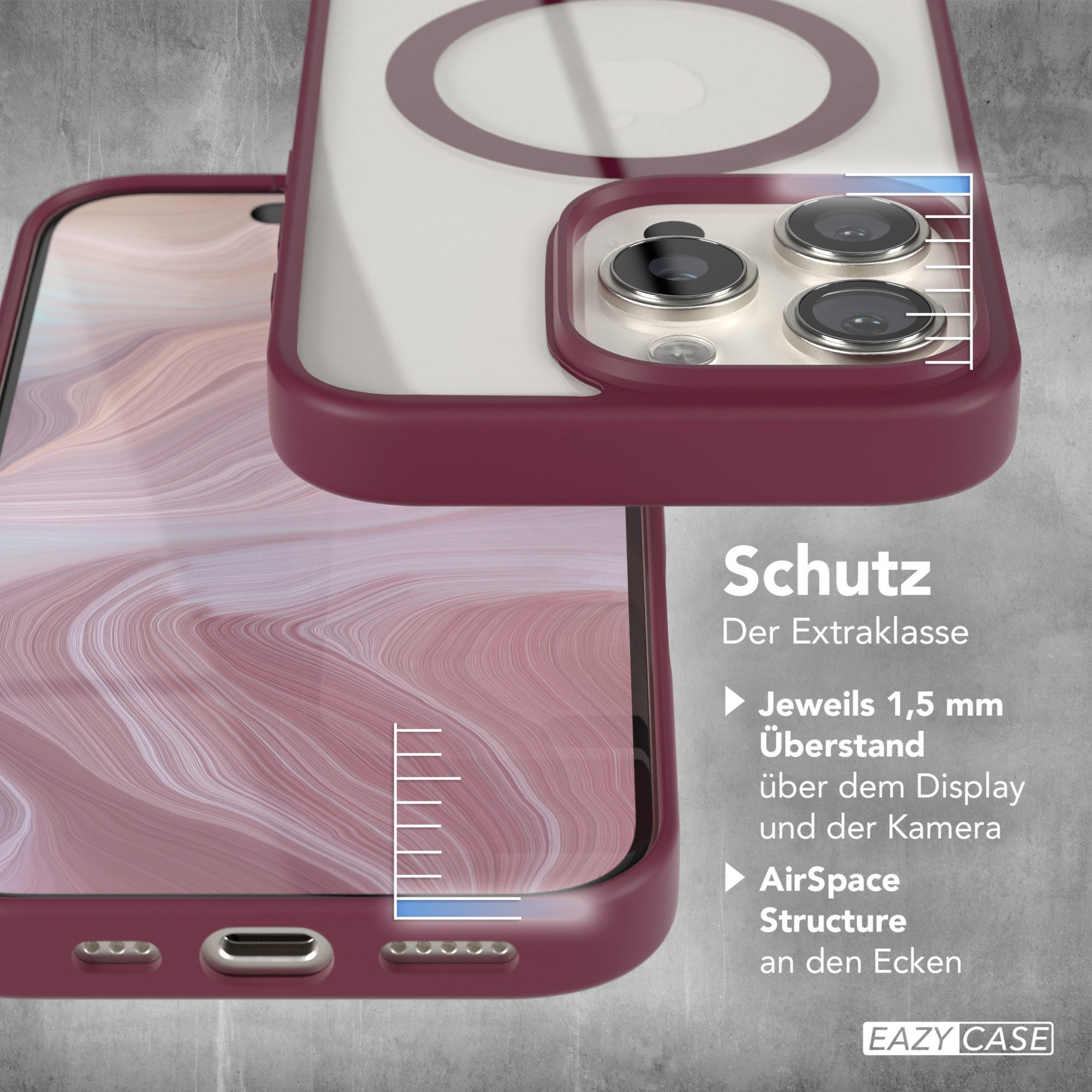 EAZY CASE Handyhülle Transparente Hülle mit MagSafe für iPhone 16 Pro 6,3 Zoll, Back Cover Slimcover mit Displayschutz, Magsafefunktion, Bumper, Beere – Bild 4 von 5