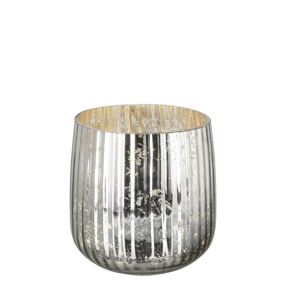 Fink Windlicht DARCY (1 St), Kerzenhalter aus Glas, mit Rillen, Höhe ca. 18  cm x Ø 18 cm, Mit Kannelierung auf der Außenseite