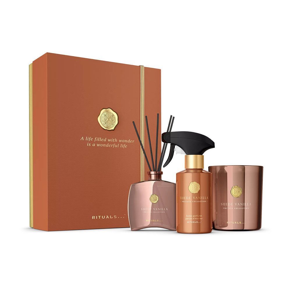 Rituals Pflege-Geschenkset Rituals Private Collection Suede Vanilla Gift Set L 2025, 3-tlg., Duftkerze, Duftstäbchen & Raumduft – Vanille, Kardamom & Patchouli