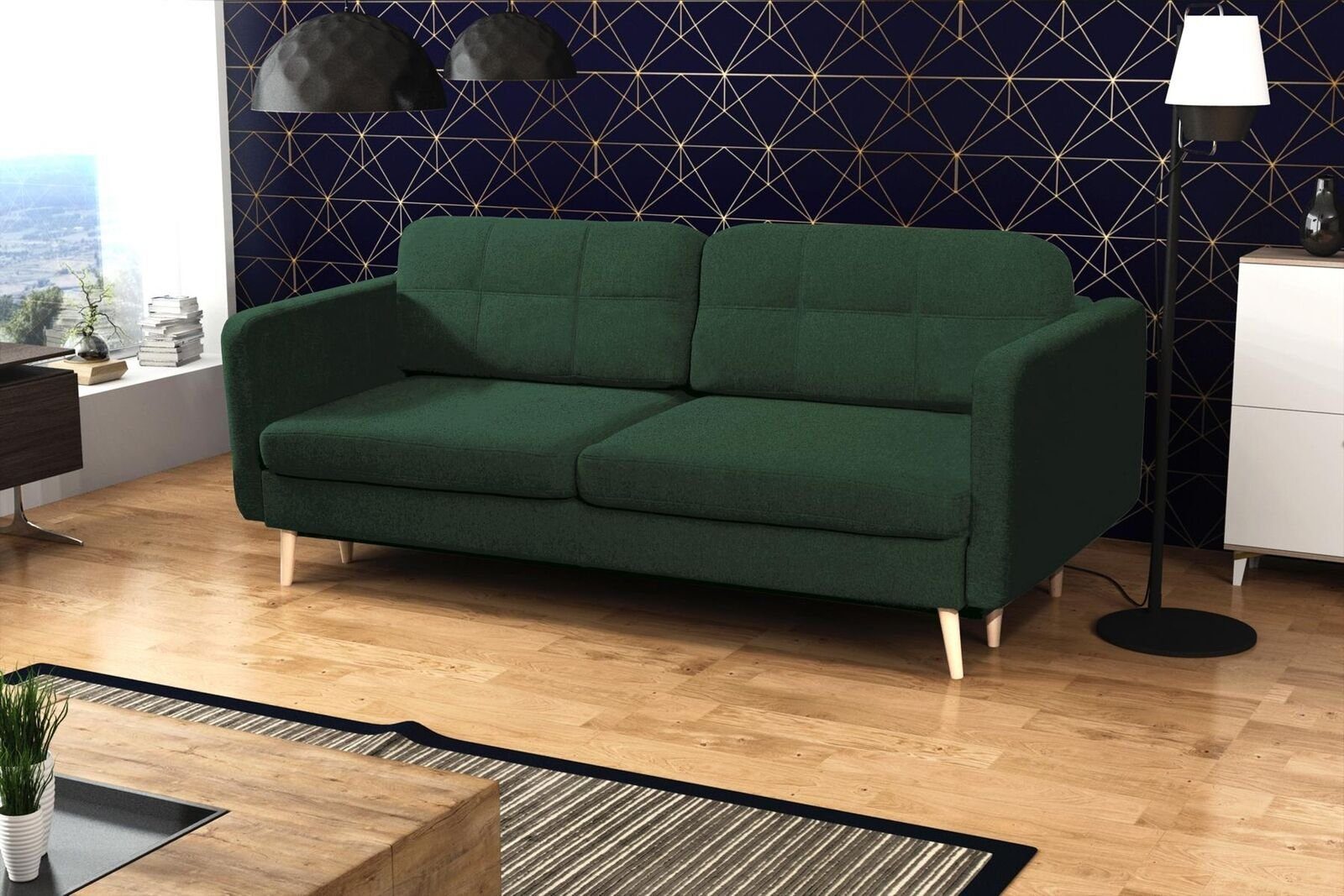 JVmoebel Sofa, Schlafsofa Luxus Designer Sofa 3 Sitzer Möbel Polster Textil Blaue Grün