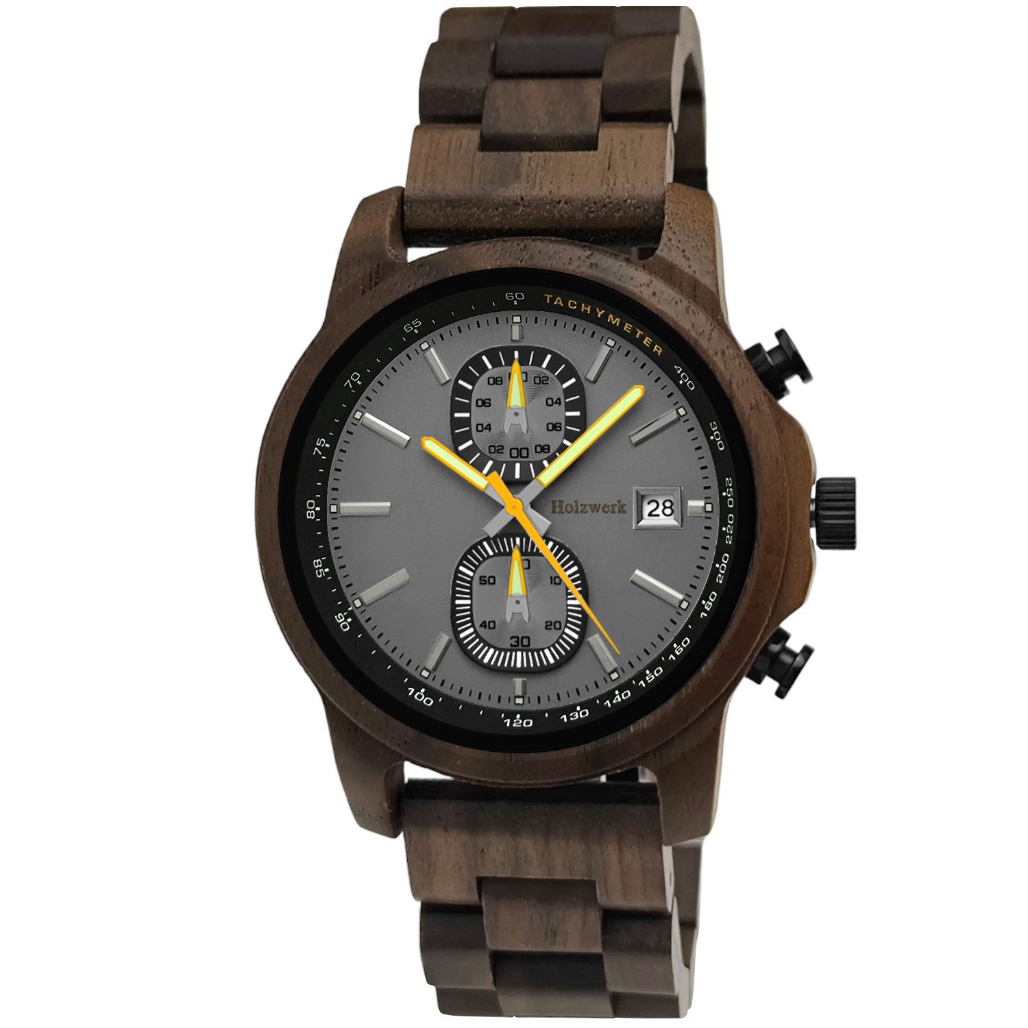 Chronograph Herren Designer Holz Armband Uhr, Tachymeter mit Datum