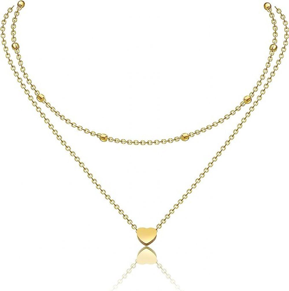 WaKuKa Charm-Kette Kugelkette Halskette Damen, für Mehrschichtige golden mit Herzform