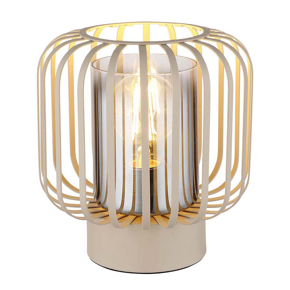 GLOBO LIGHTING Tischleuchte, Leuchtmittel nicht inklusive, Tischlampe Nachttischleuchte E27 Metallgitter Retro sand Rauchglas