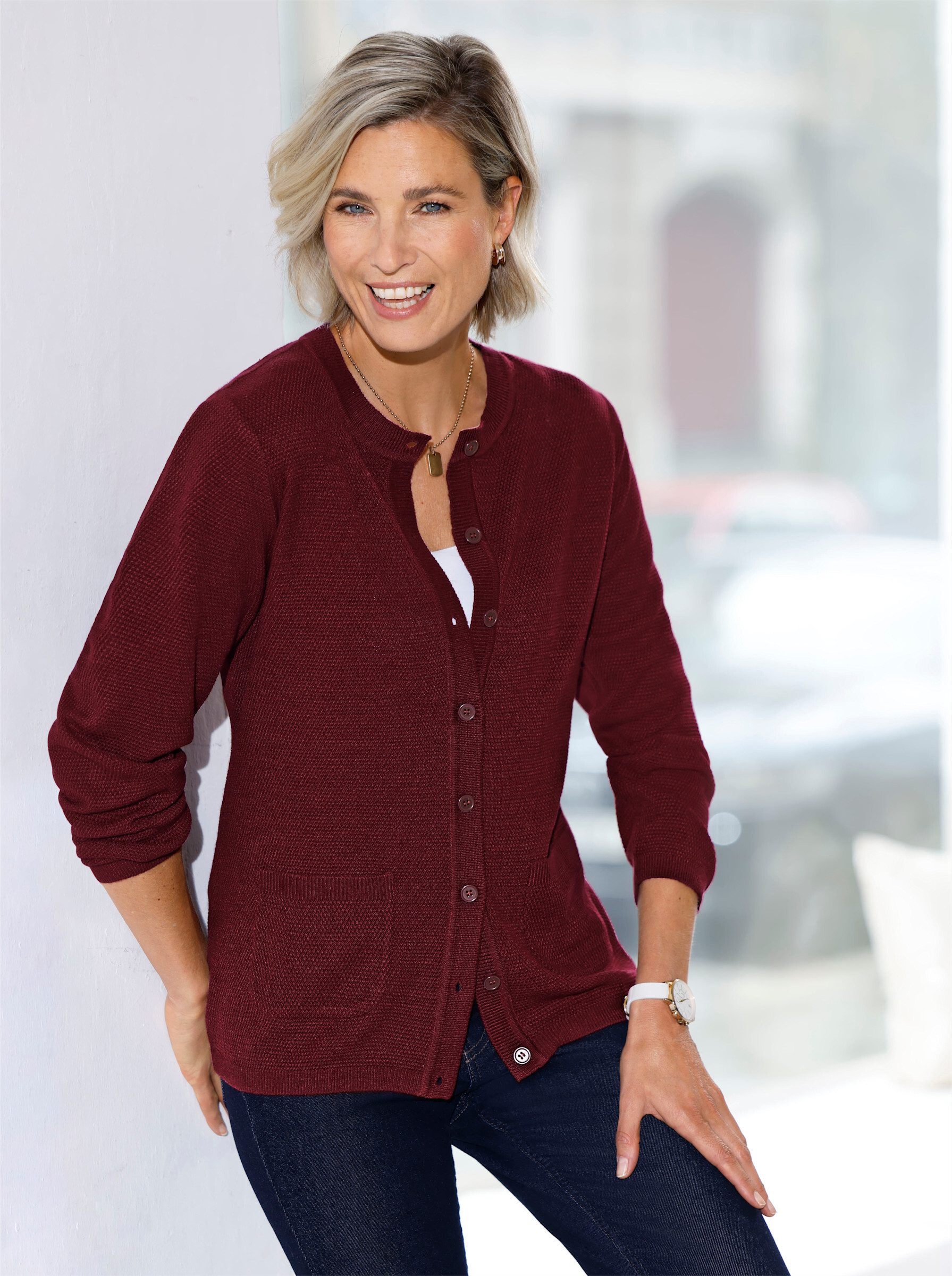 Sieh an! Strickjacke Strickjacke Langarm Struktur, Perlmuster