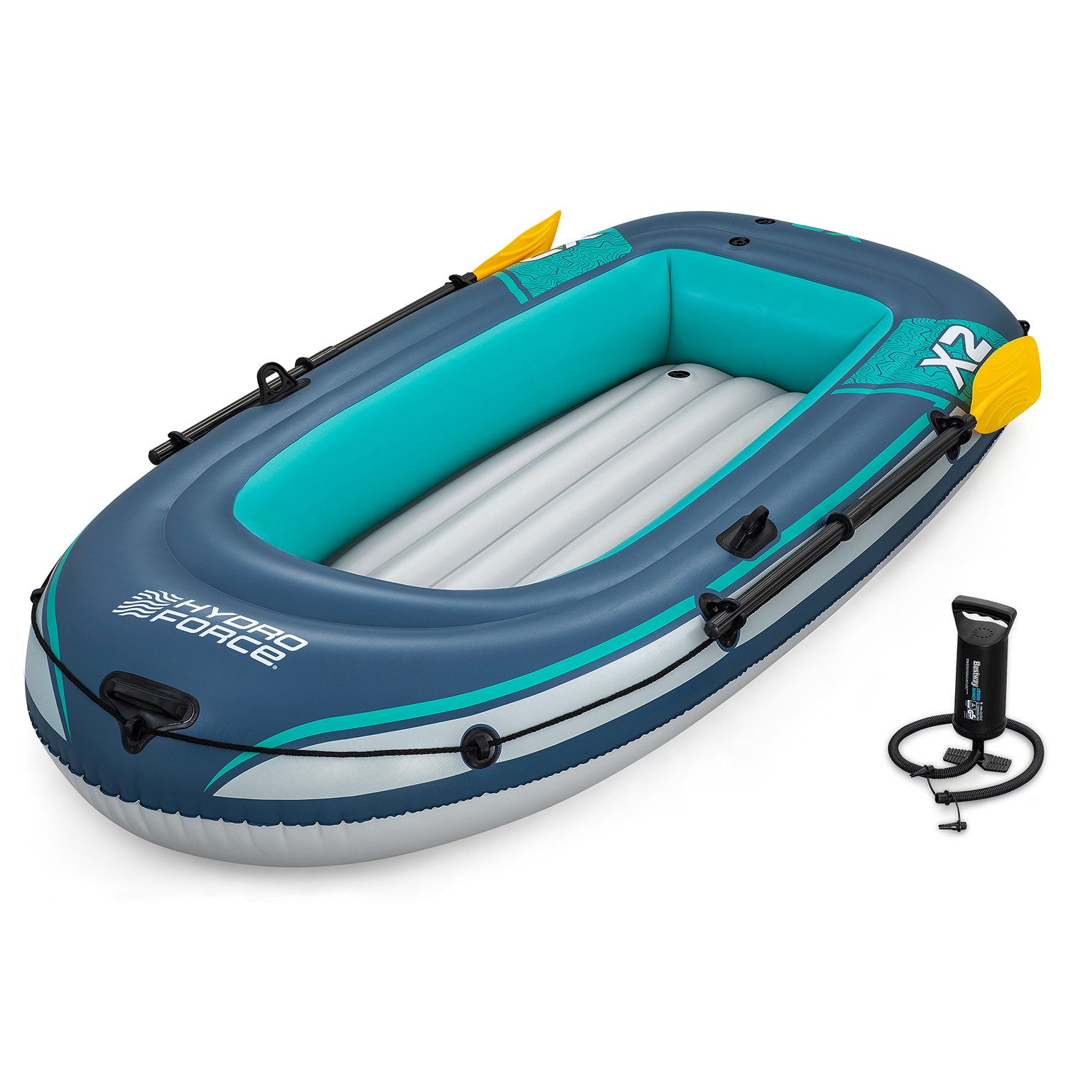 Bestway Schlauchboot Hydro Force Trek™ X2, (Set, 1-St., 232 x 118 x 37 cm), Inkl. Ruder, Handpumpe, Reparaturflicken