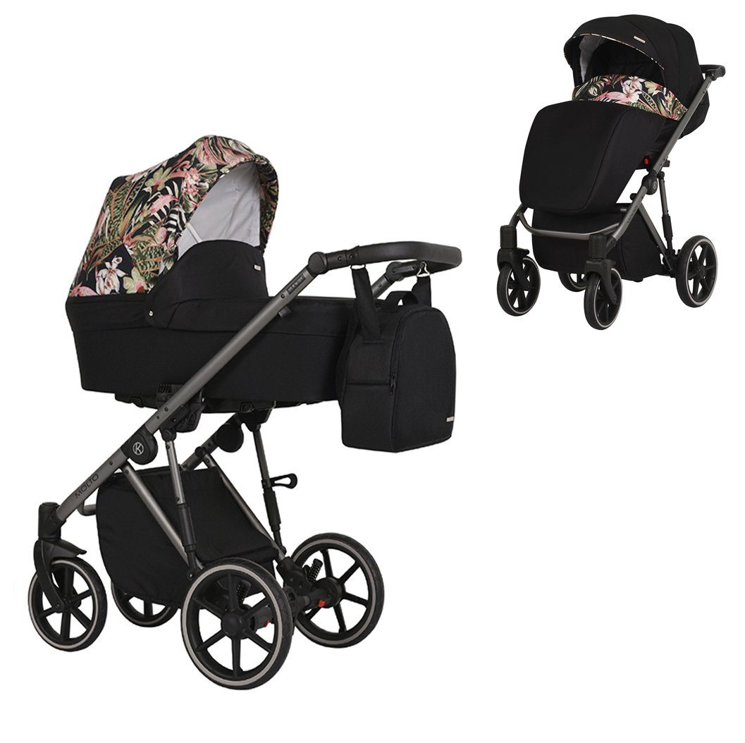 babies-on-wheels Kombi-Kinderwagen Molto 2 in 1 - 12 Teile - von Geburt bis 4 Jahre in 14 Designs Schwarz-Dekor = graues Gestell