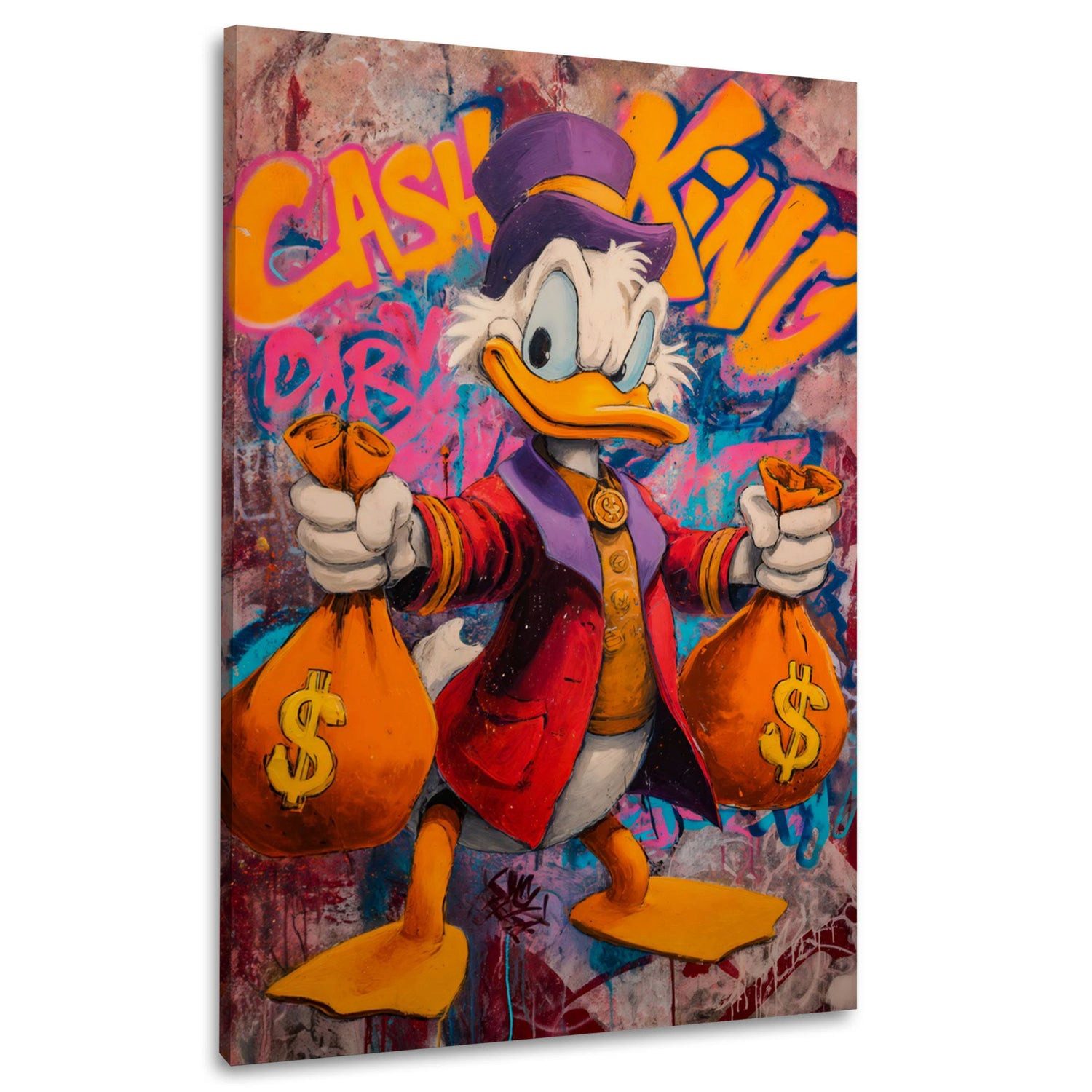 Artedinoi Leinwandbild Pop Art Ente Geldsäcke Dollar Comic Wandbild Leinwandbild Kunstdruck X, Comic-Ente mit Geldsäcken