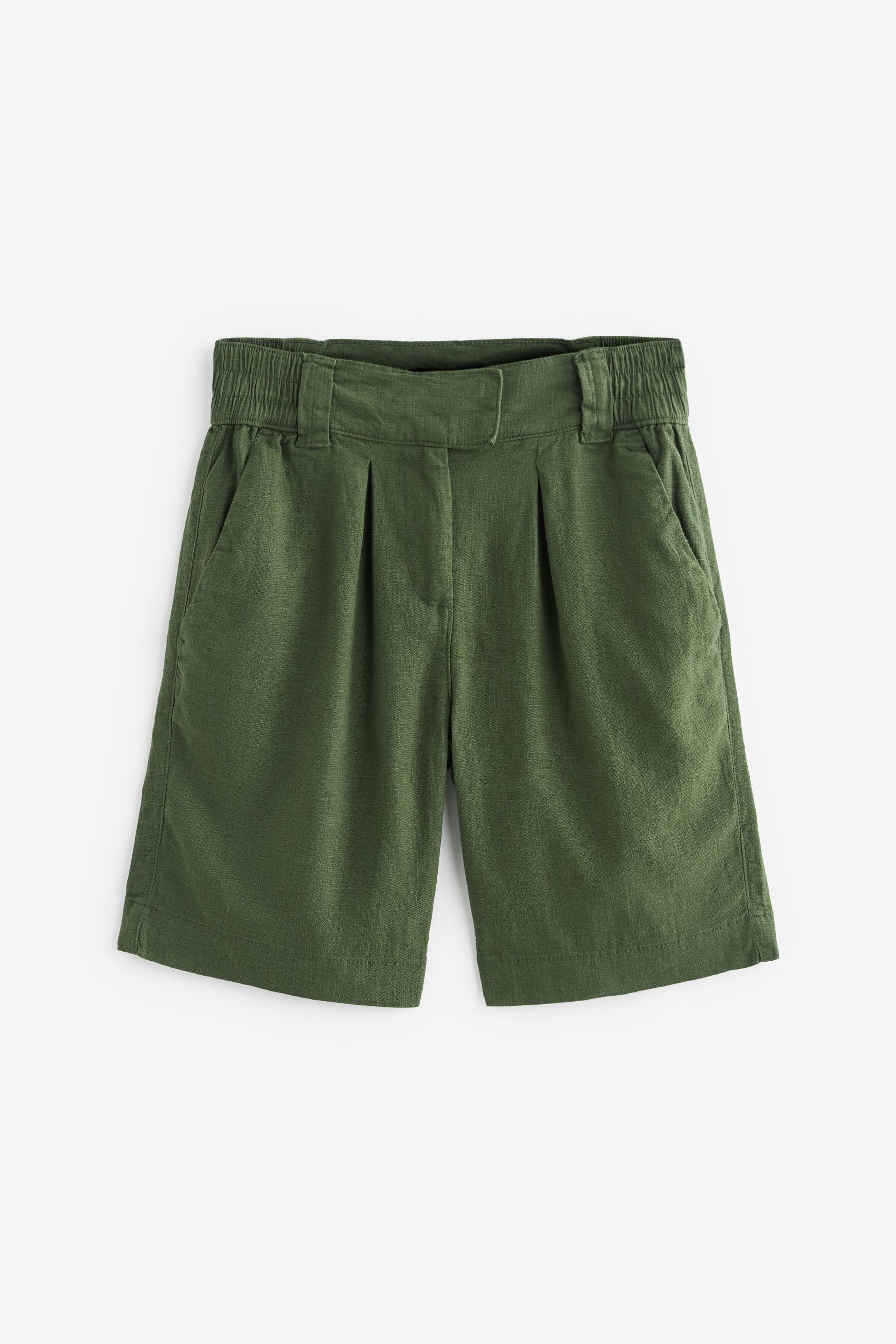 Knielange Next Green Webshorts aus (1-tlg) Leinengemisch Khaki Shorts