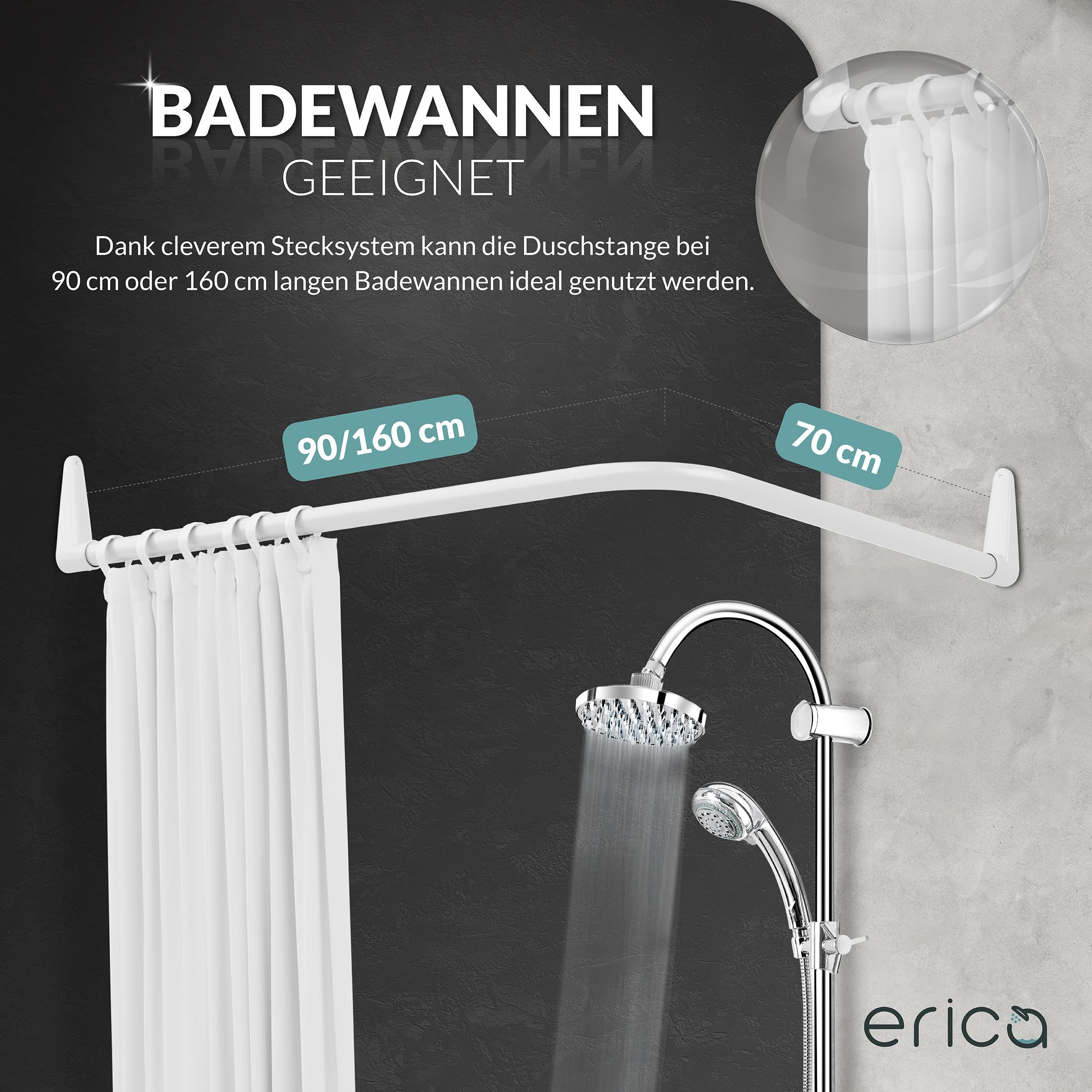 Erica Duschvorhangstange L-Form - Verstellbar - 70x90, 70x160 oder 90x140 c günstig online kaufen