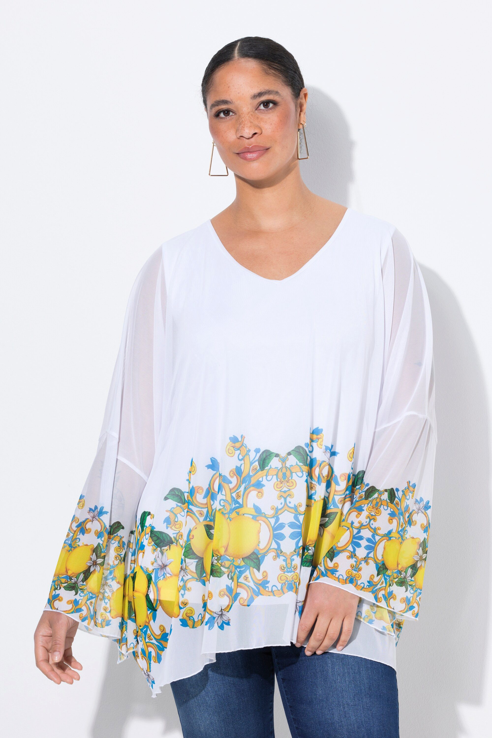 MIAMODA Druckbluse Meshbluse oversized Zitronen-Bordüre günstig online kaufen