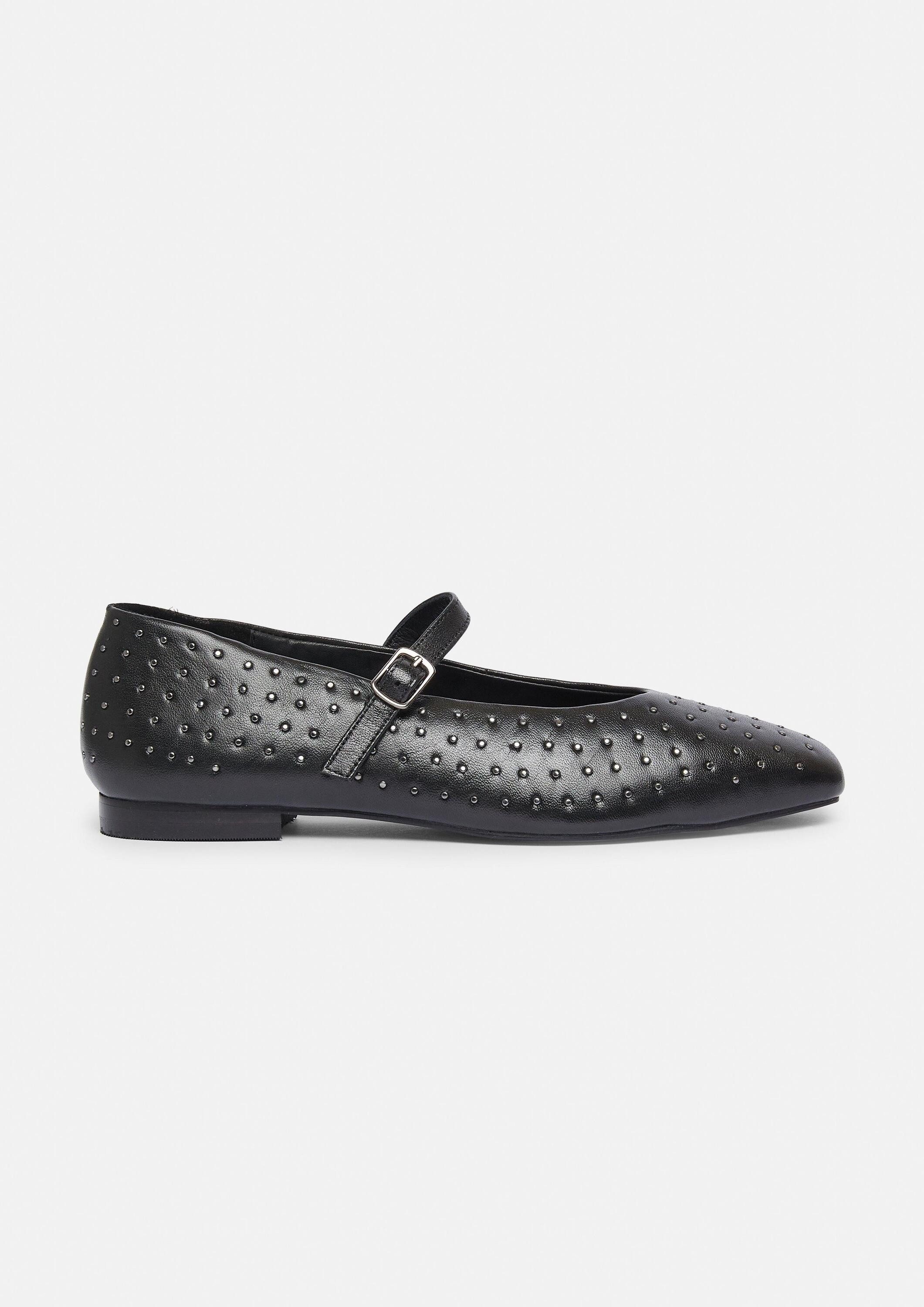 comma Pantoletten Slipper Leder-Ballerinas mit Nieten